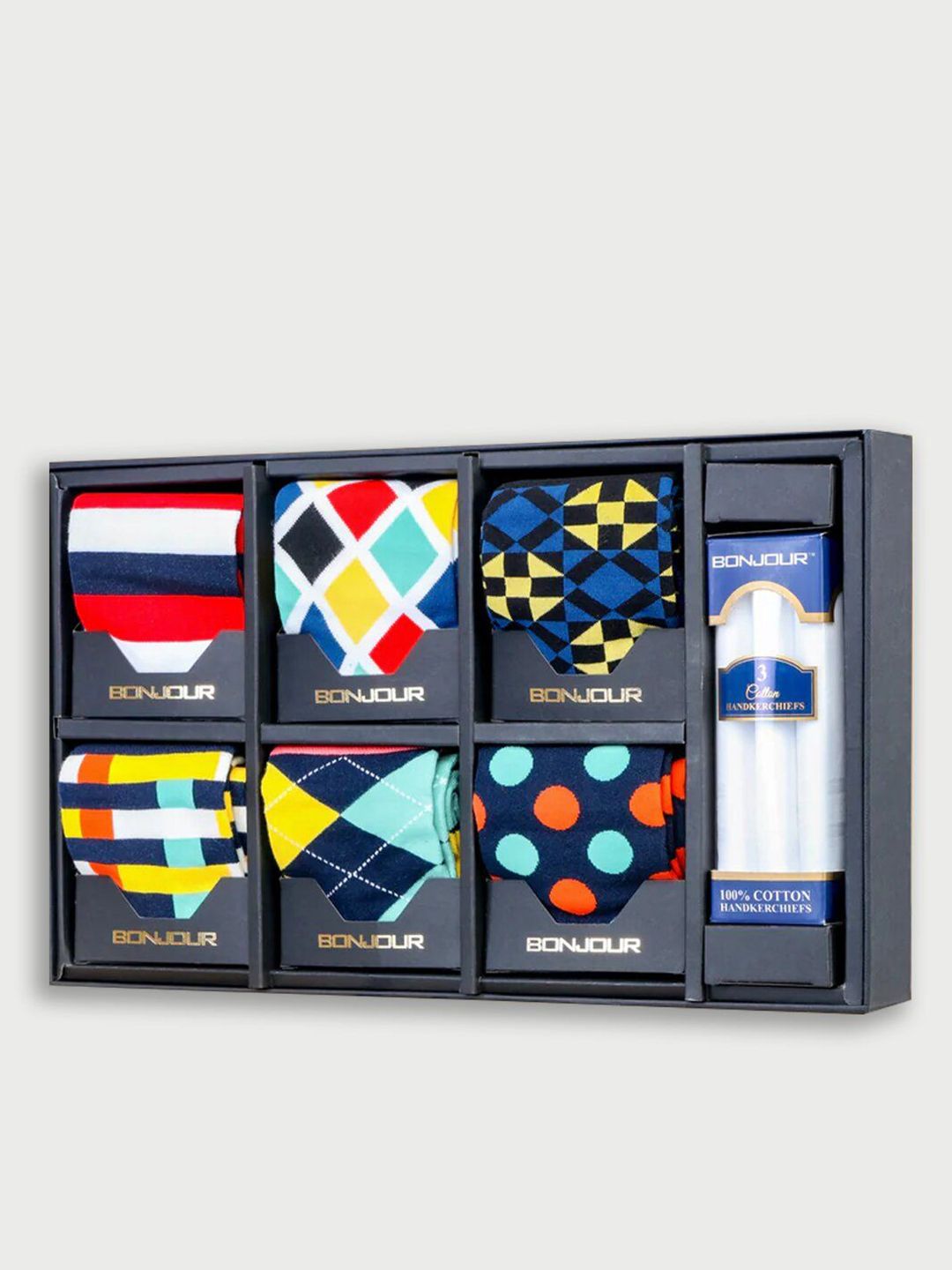 Bonjour Men Pack of 7 Socks with Handkerchief Gift Pack-picture-12