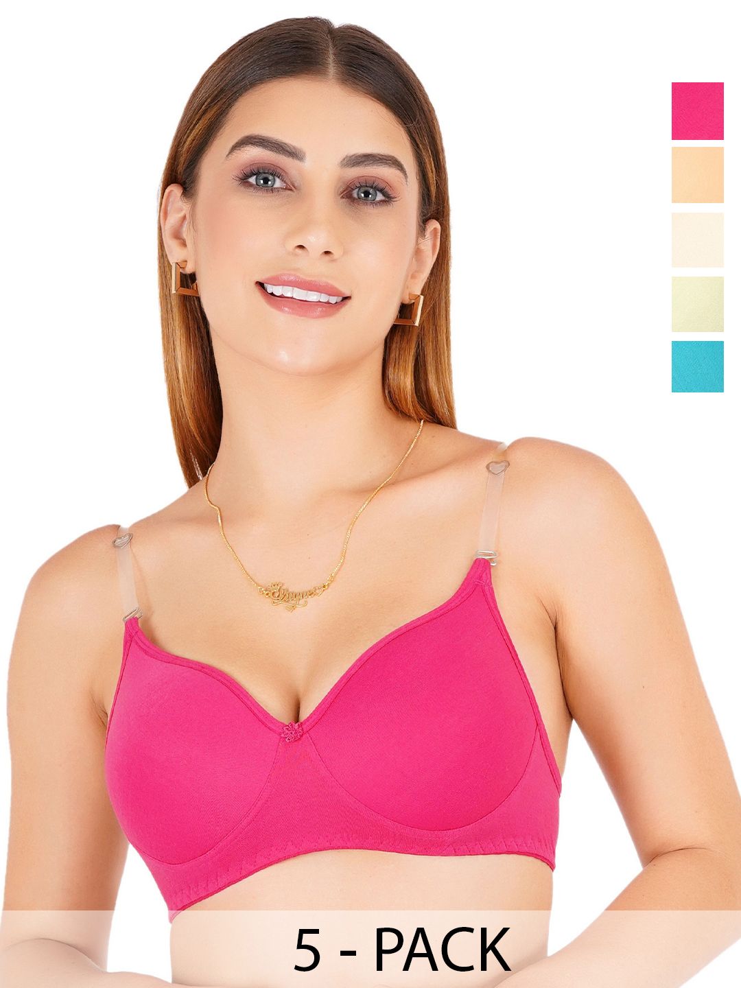 Liigne Pack Of 5 Lightly Padded Full Coverage Bra With Transparent Strap-picture-18