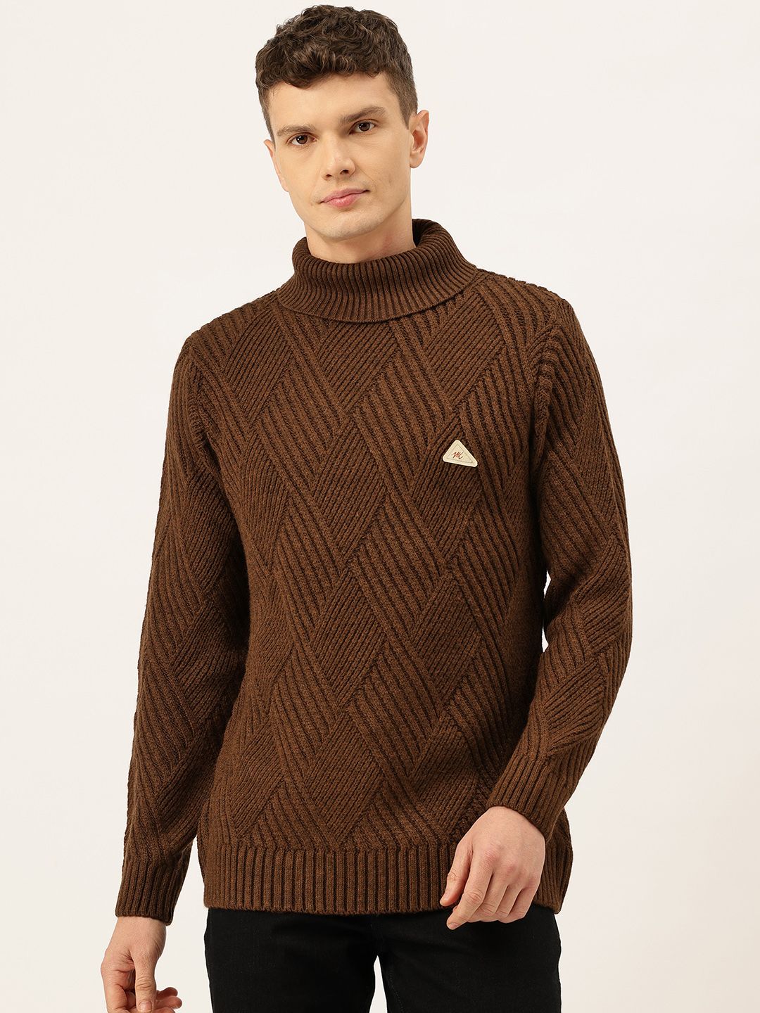 Monte Carlo Geometric Self-Design Turtle Neck Woollen Pullover-image-22