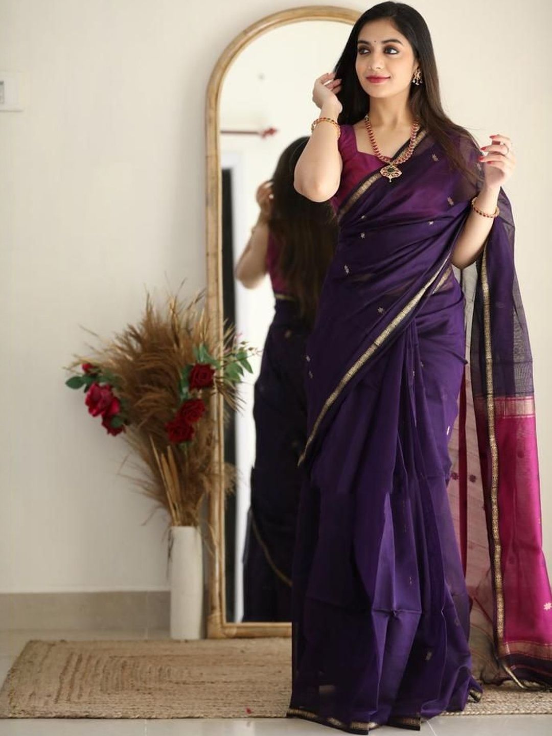 BlueRang Woven Design Zari Silk Blend Banarasi Saree-picture-23