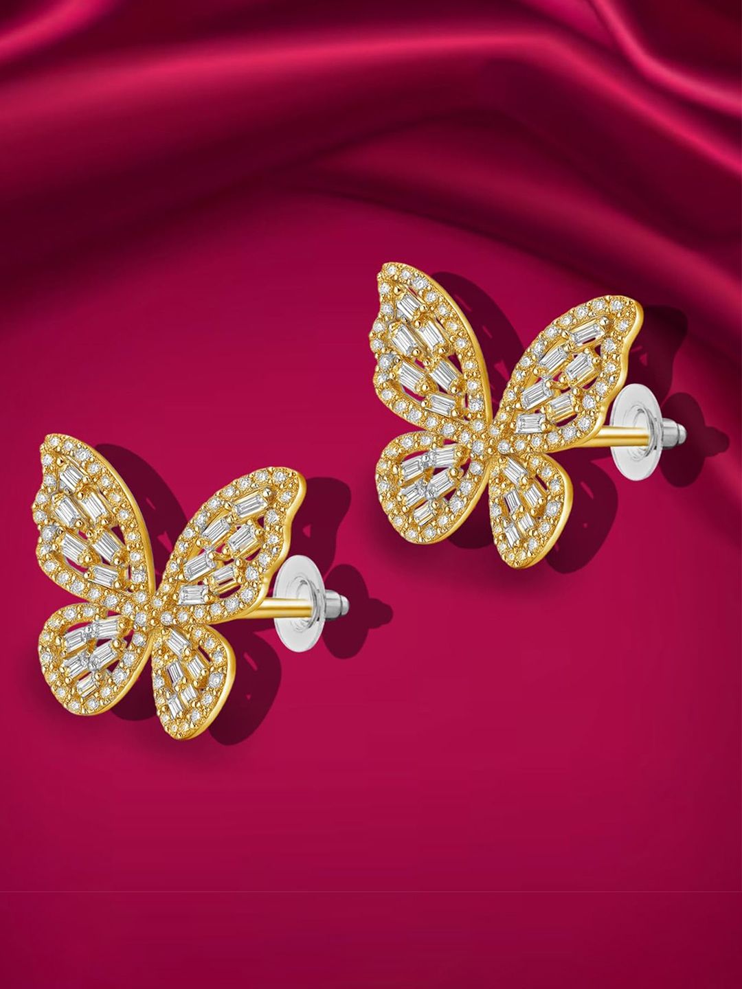 VAMA Gold-Plated AD Studded Butterfly Shaped Anti Tarnish Studs-picture-10