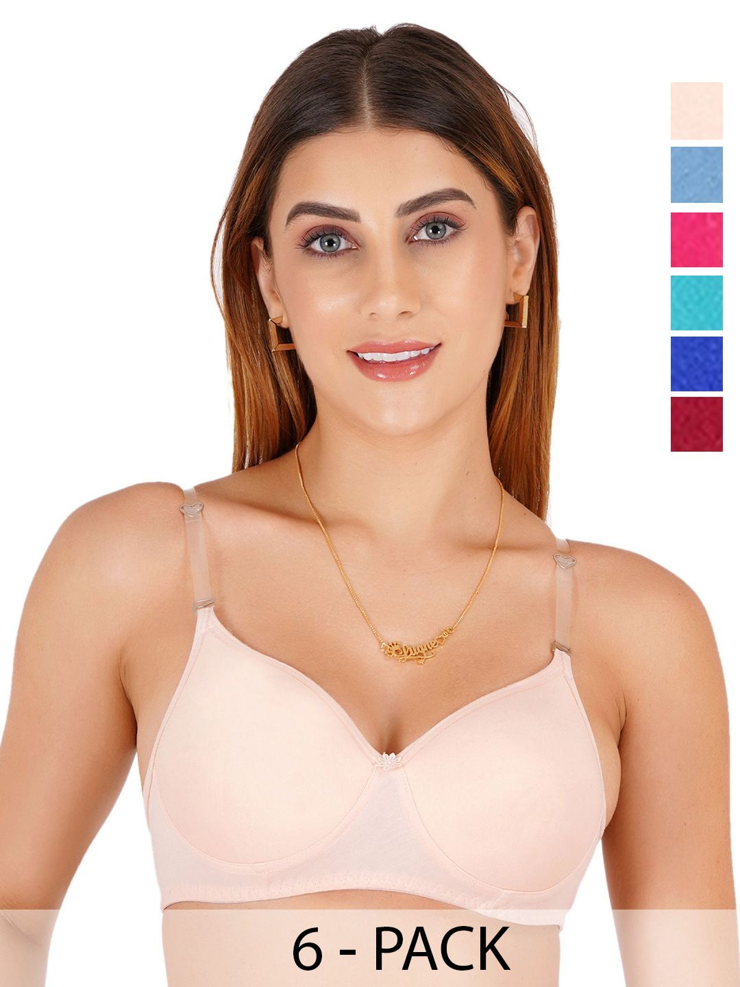 Liigne Pack Of 6 Full Coverage Lightly Padded Bra With Transparent Bra-picture-14