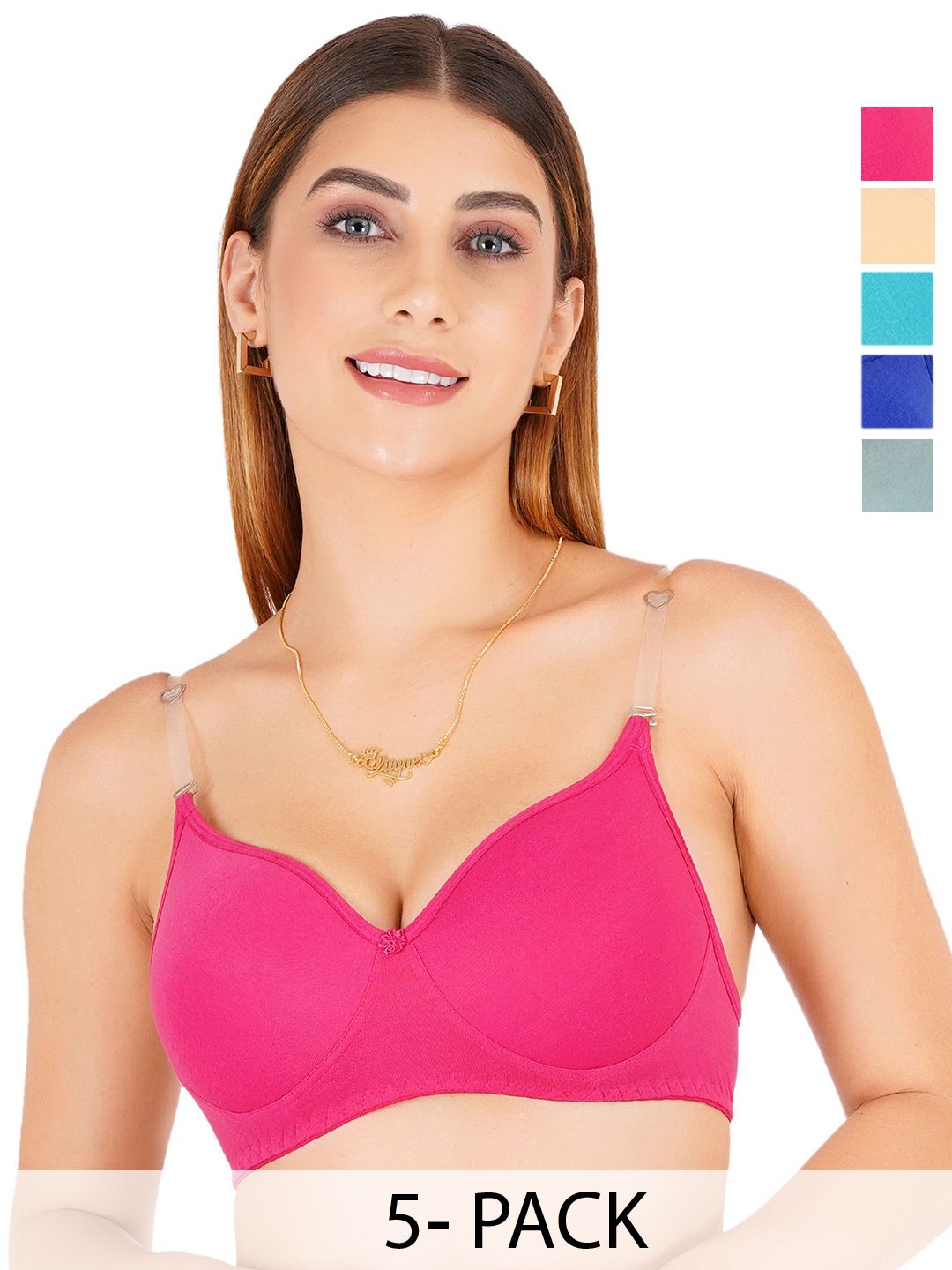 Liigne Women Pack Of 5 Full Coverage Lightly Padded T-shirt Bra-picture-14