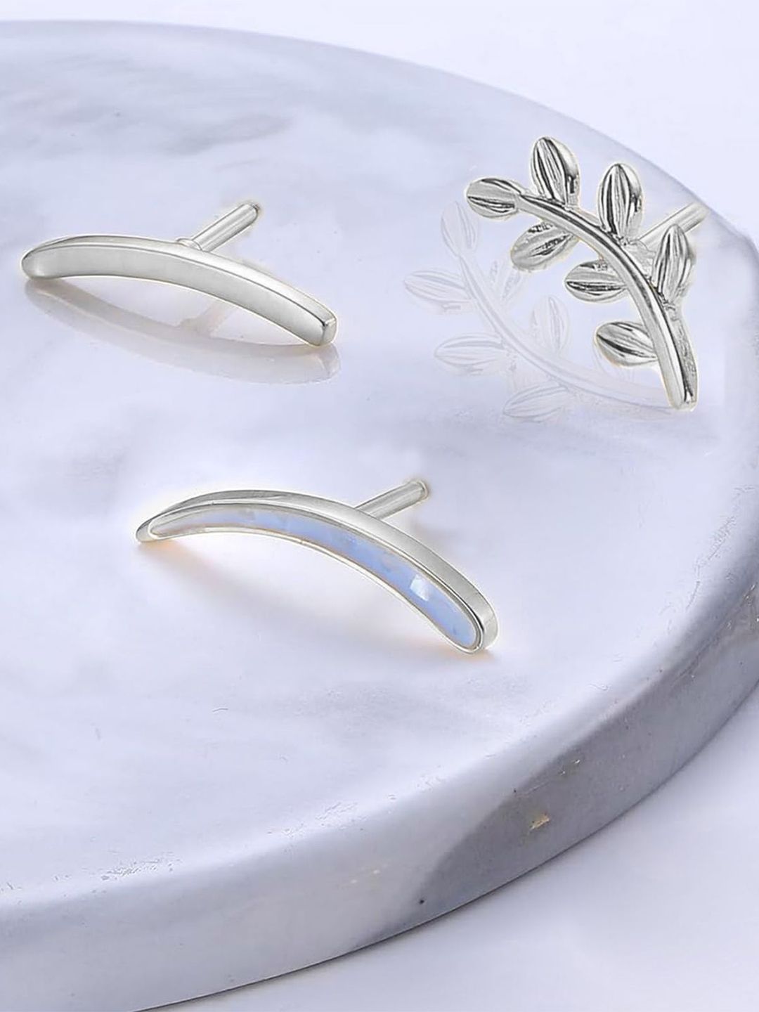 VAMA Set Of 5 18K Silver-Plated Crystals Studded Studs-picture-31