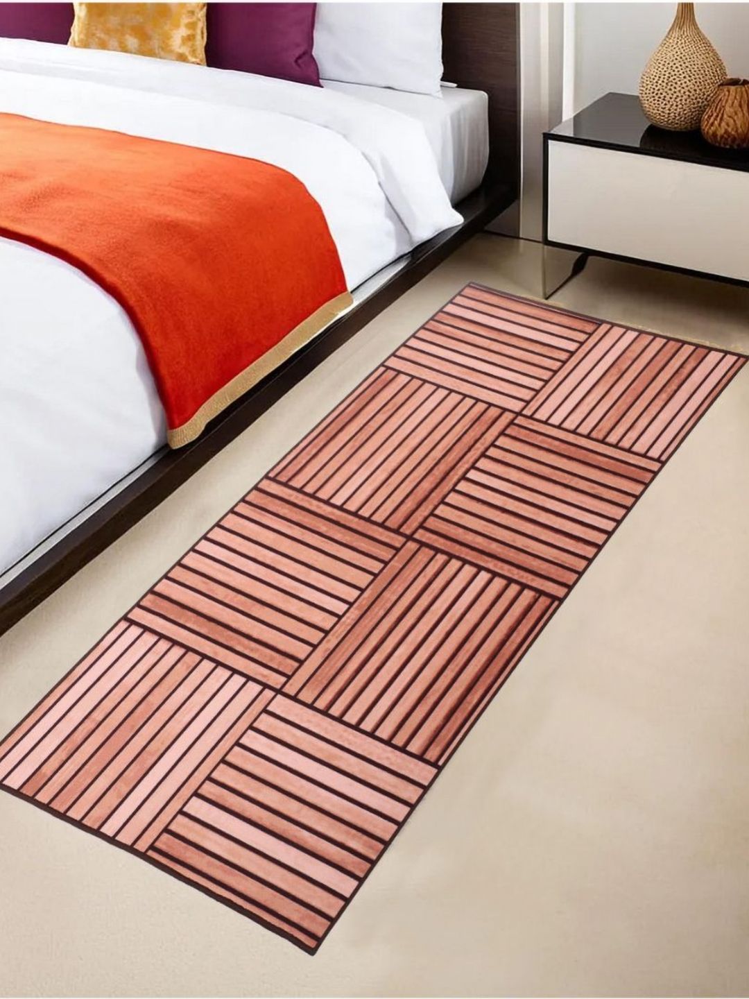 MODEFE Brown & Pink Striped Anti-Skid Loop Pile Floor Runner-picture-29