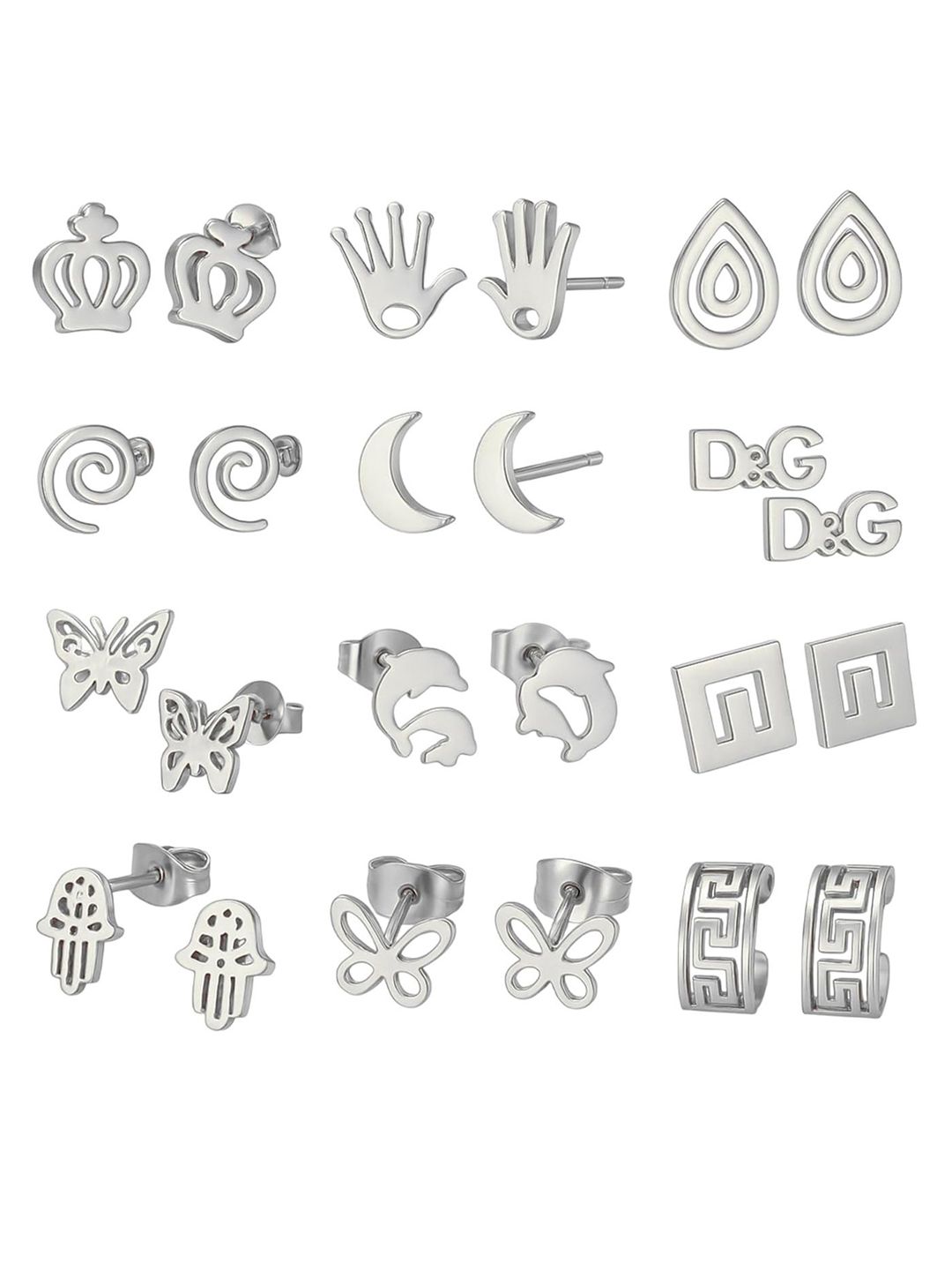 VAMA Set Of 12 Stainless Steel Silver-Plated Teardrop Shaped Studs-picture-40