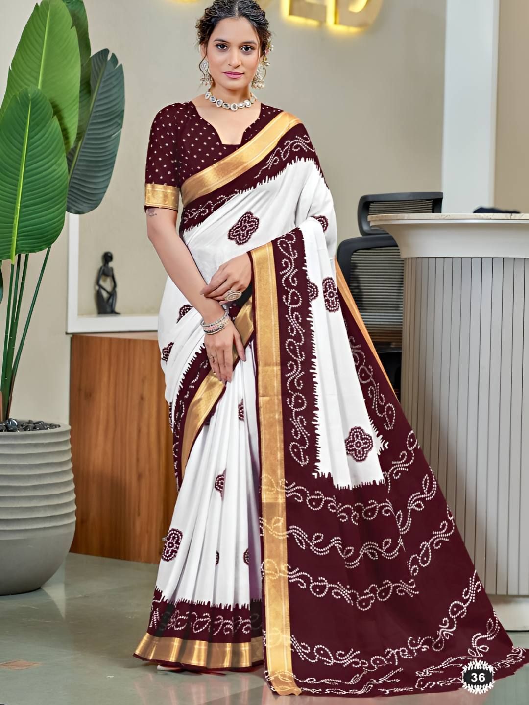 all about you Bandhani Printed Zari Border Pure Cotton Saree with Blouse Piece-picture-32