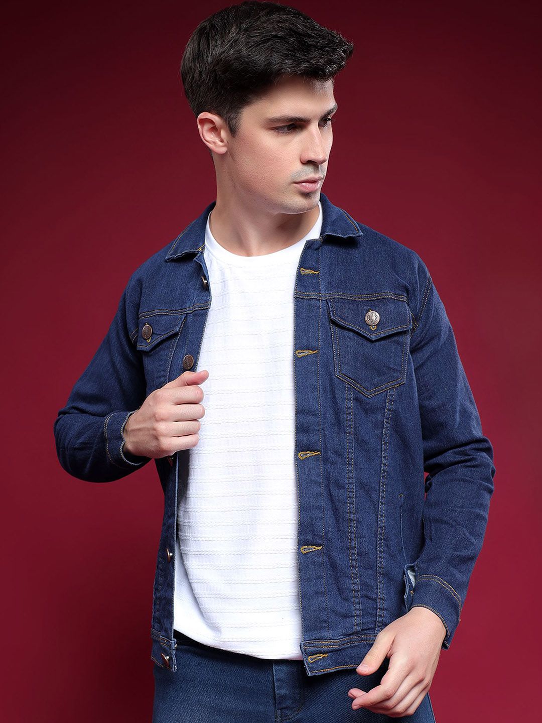 COMFITS Men Spread Collar Solid Denim Jacket-picture-33