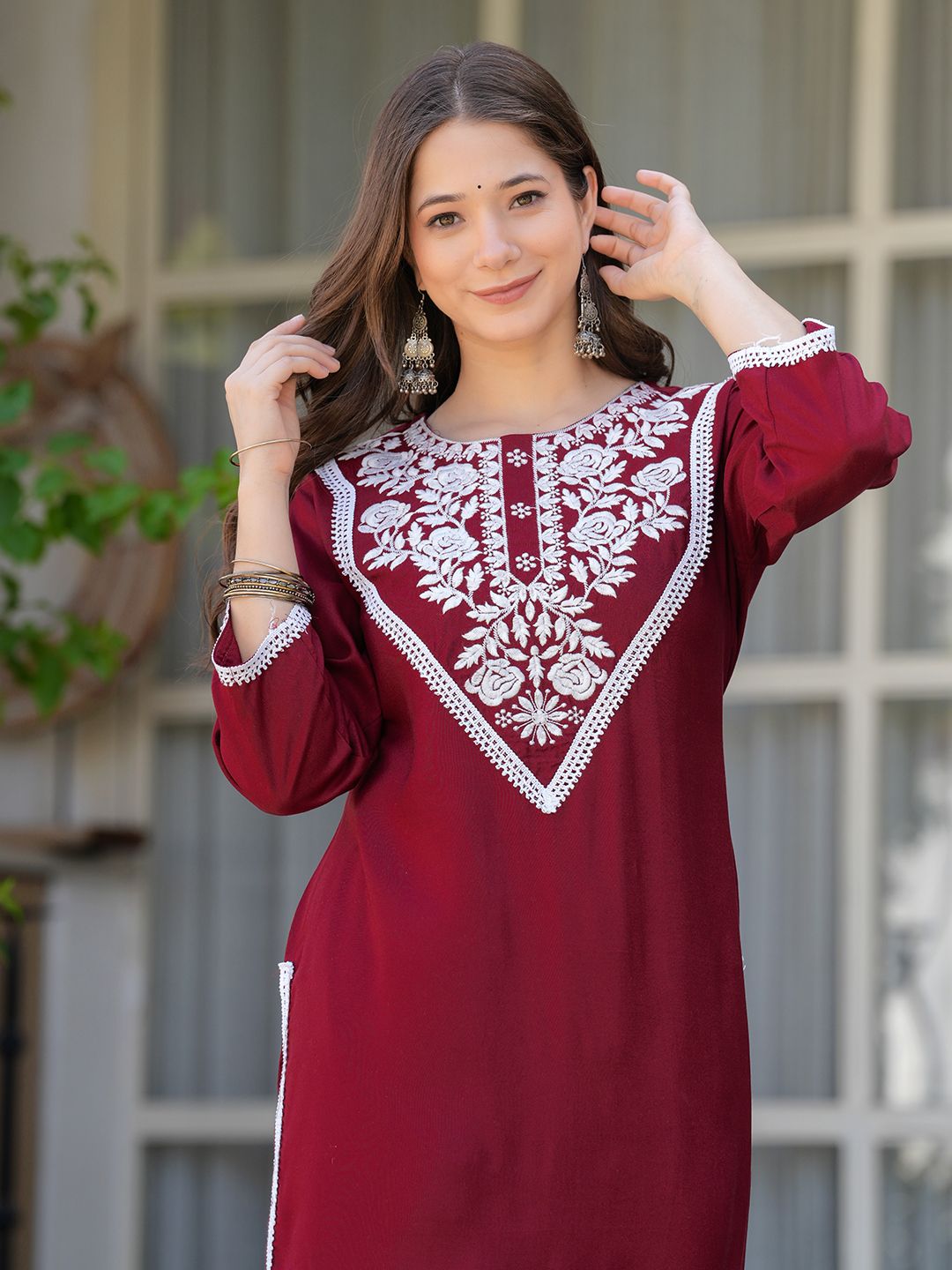 BKApparels Women Floral Printed Thread Work Kurta-picture-10