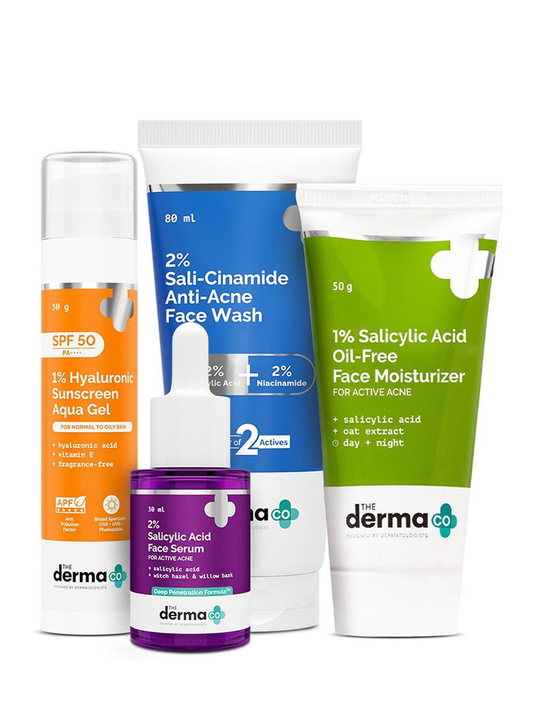The Derma co. Set Of 4 Sunscreen Gel, Face Wash, Serum & Moisturizer Combo