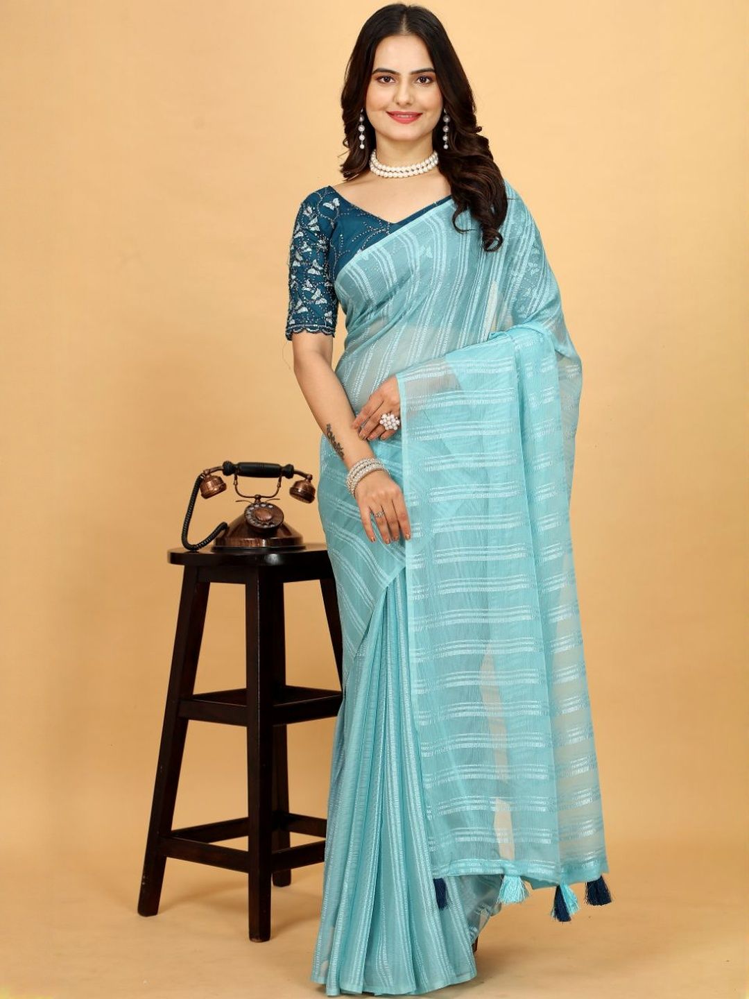Zenophily Striped Pure Chiffon Saree-picture-23