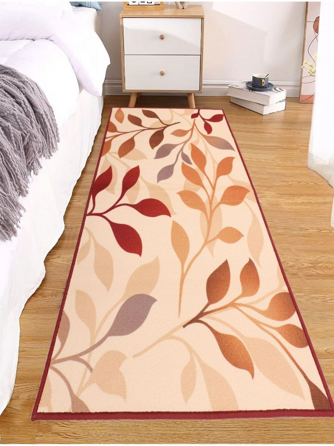 MODEFE Cream-Colored & Red Floral-Printed Anti-Skid Loop Pile Floor Runner-picture-15