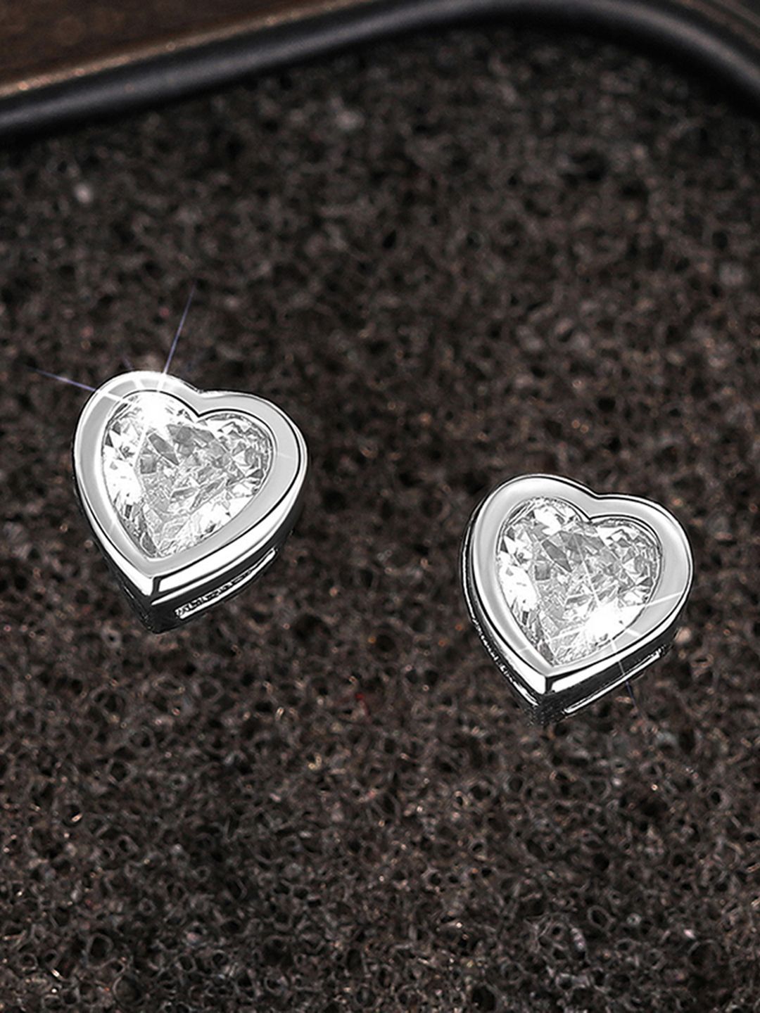 Peora Silver Plated Crystals Studded Heart Shaped Studs-picture-34