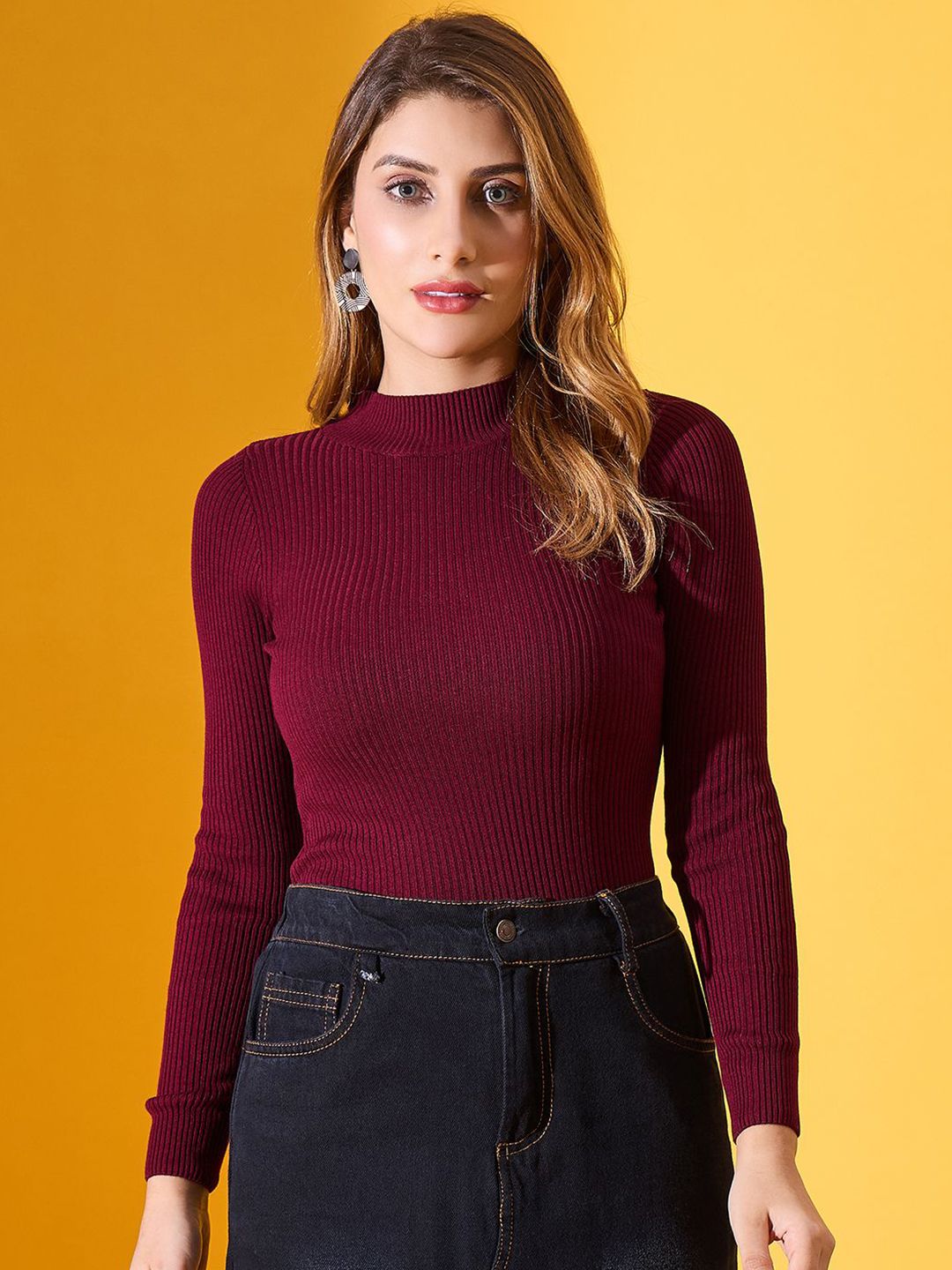 98 Degree North Women Ribbed Self Design Long Sleeve Cotton Pullover-picture-39