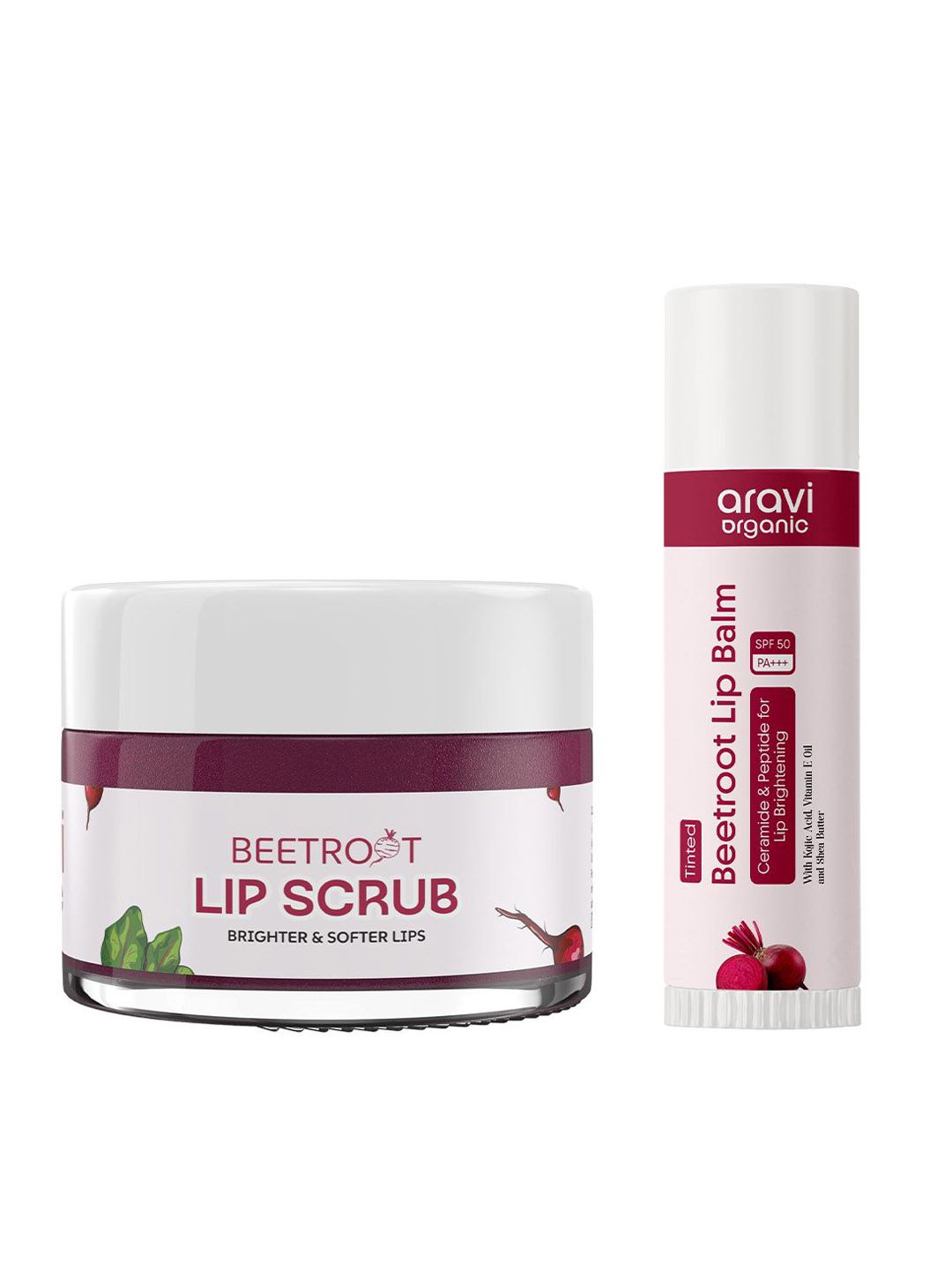 Aravi Organic Set Of 2 Beetroot Lip Scrub - 15 g & Tinted Beetroot Lip Balm SPF 50 - 5 g-image-40