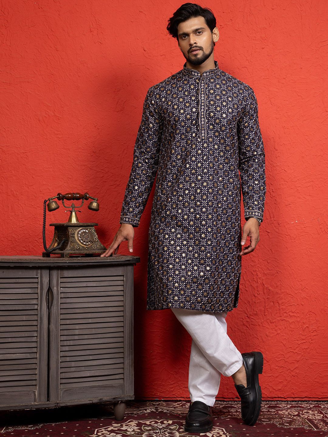 DEVOILER Men Ethnic Motifs Printed Kurta with Pyjama-picture-21