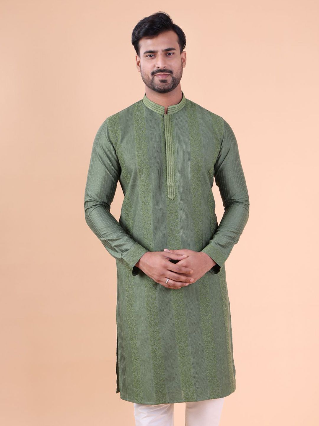 AURIK Men Floral Embroidered Thread Work Mandarin Collar Straight Kurta-picture-19