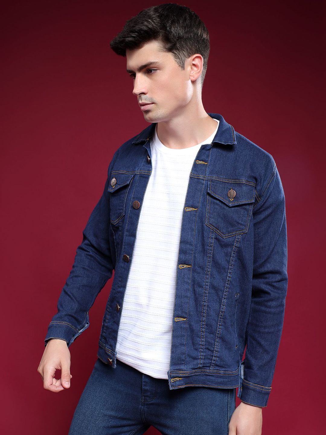 COMFITS Men Spread Collar Solid Denim Jacket-picture-30