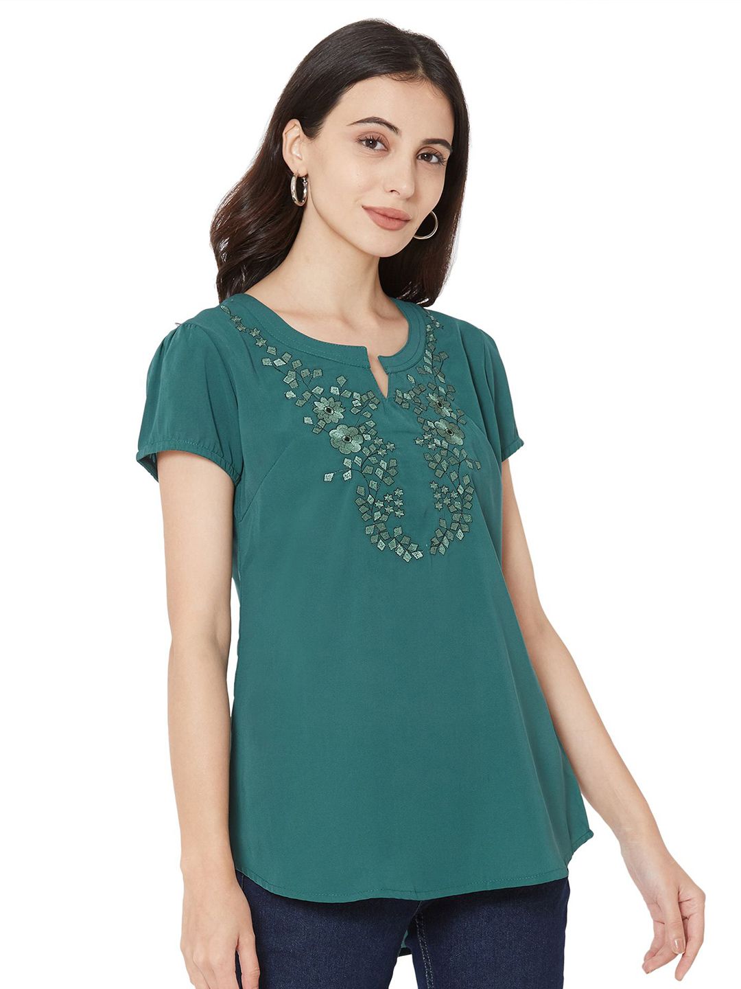G0-4 IT Women Embroidered Mandarin Collar Georgette Top-picture-18