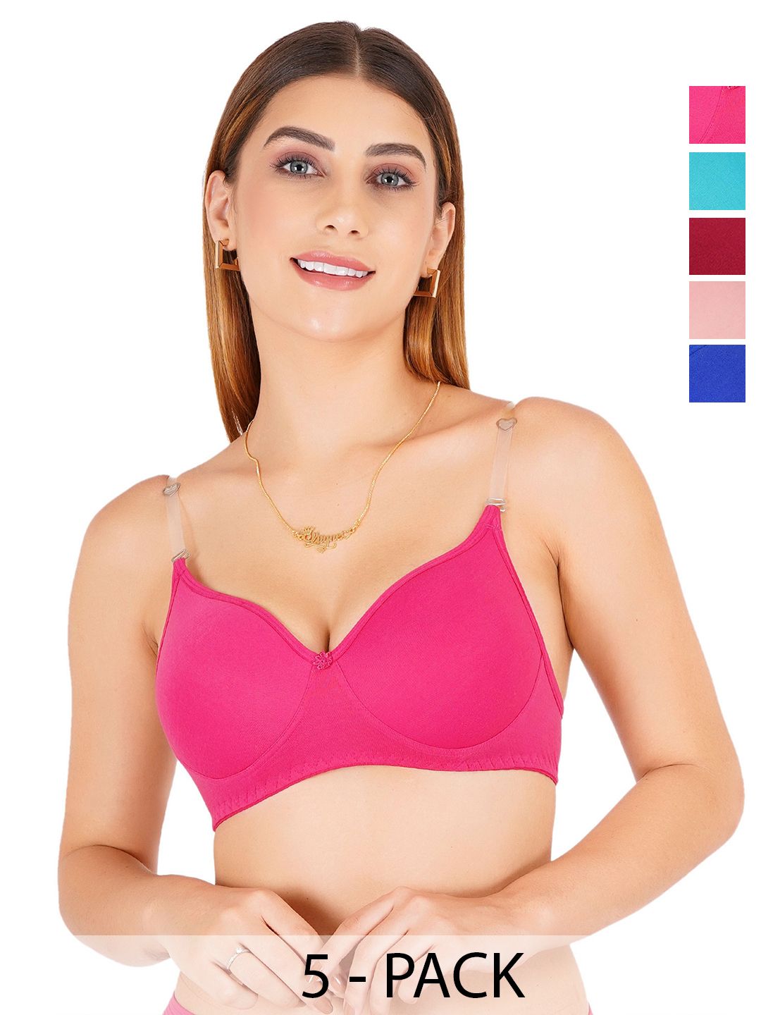 Liigne Pack Of 5 Full Coverage Lightly Padded Bra With Transparent Bra-picture-52