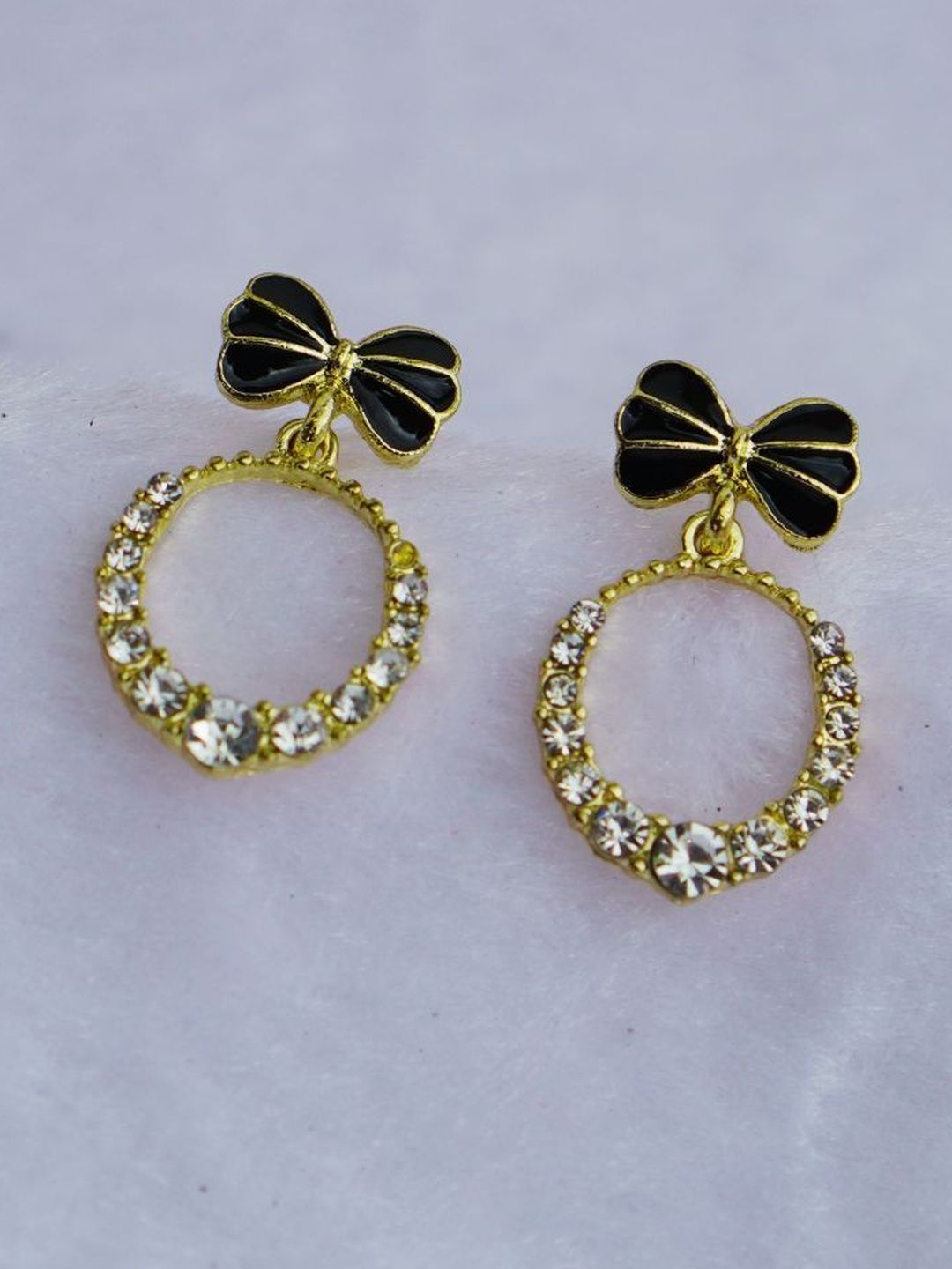 zefrokart Gold Plated Black Bow Knot Drop Earrings-picture-11