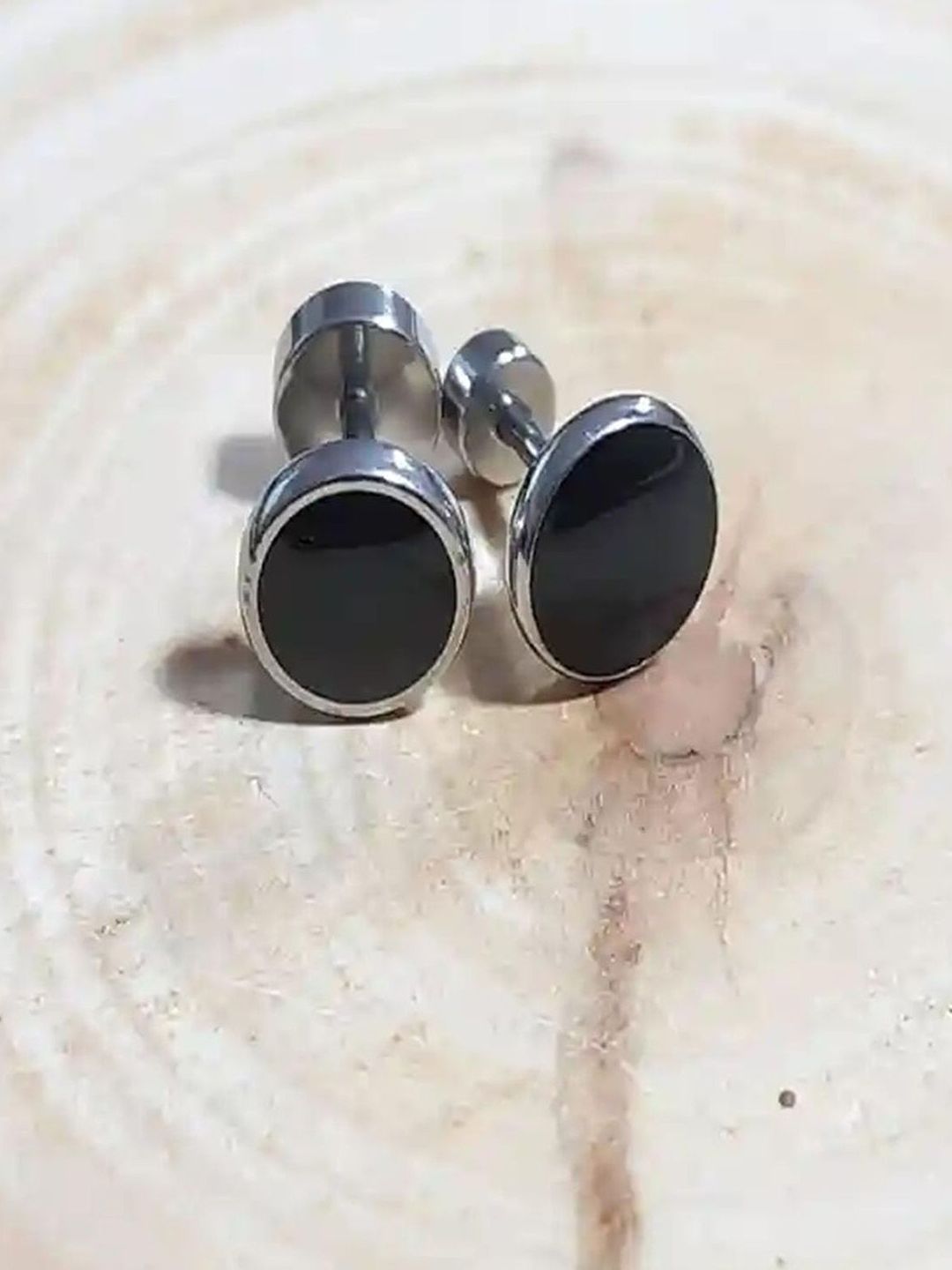 VAMA Set Of 2 Stainless Steel Silver-Plated Crystals Studded Circular Shaped Studs-picture-24