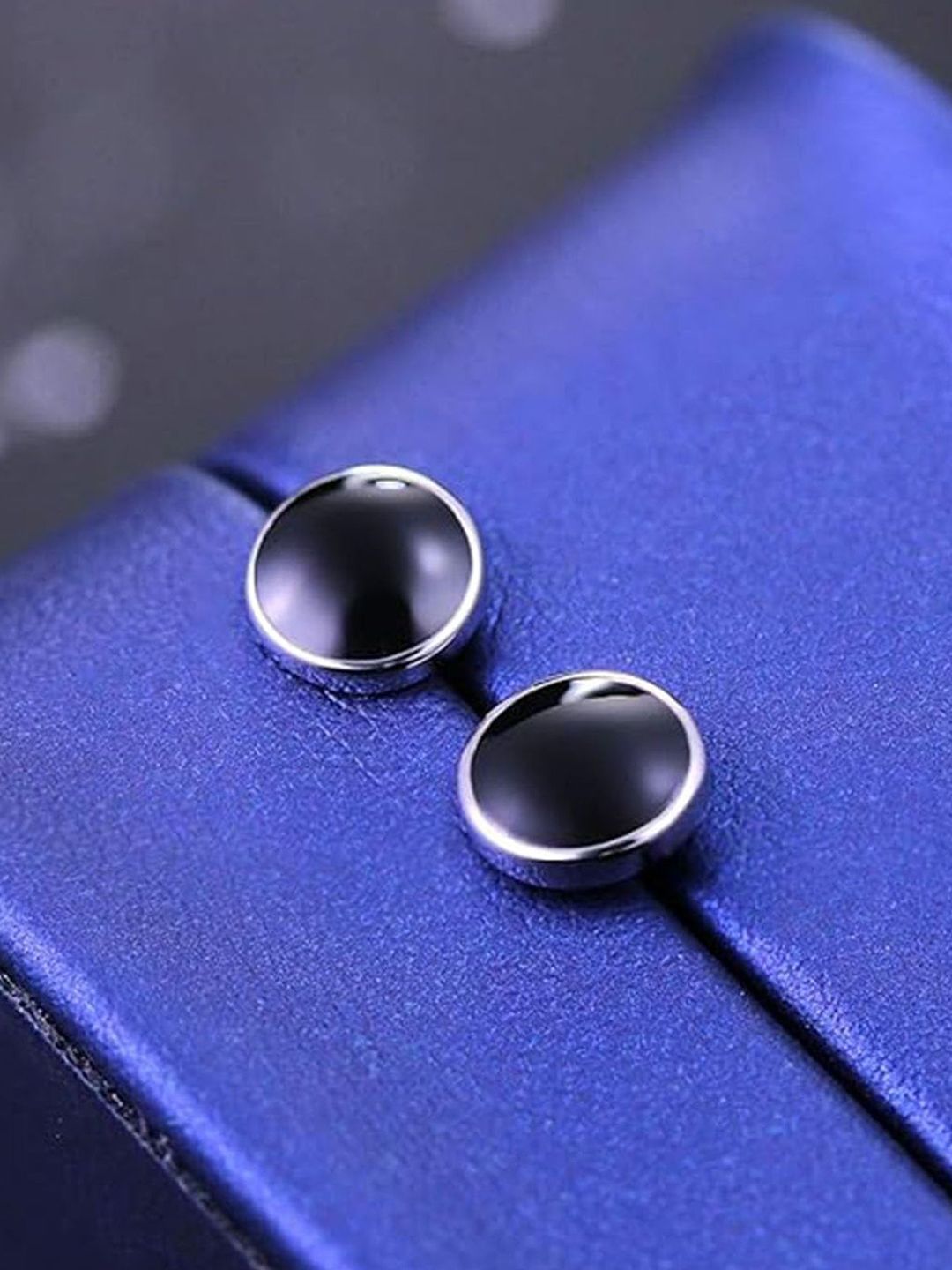 VAMA Set Of 2 Stainless Steel Silver-Plated Crystals Studded Circular Shaped Studs-picture-15