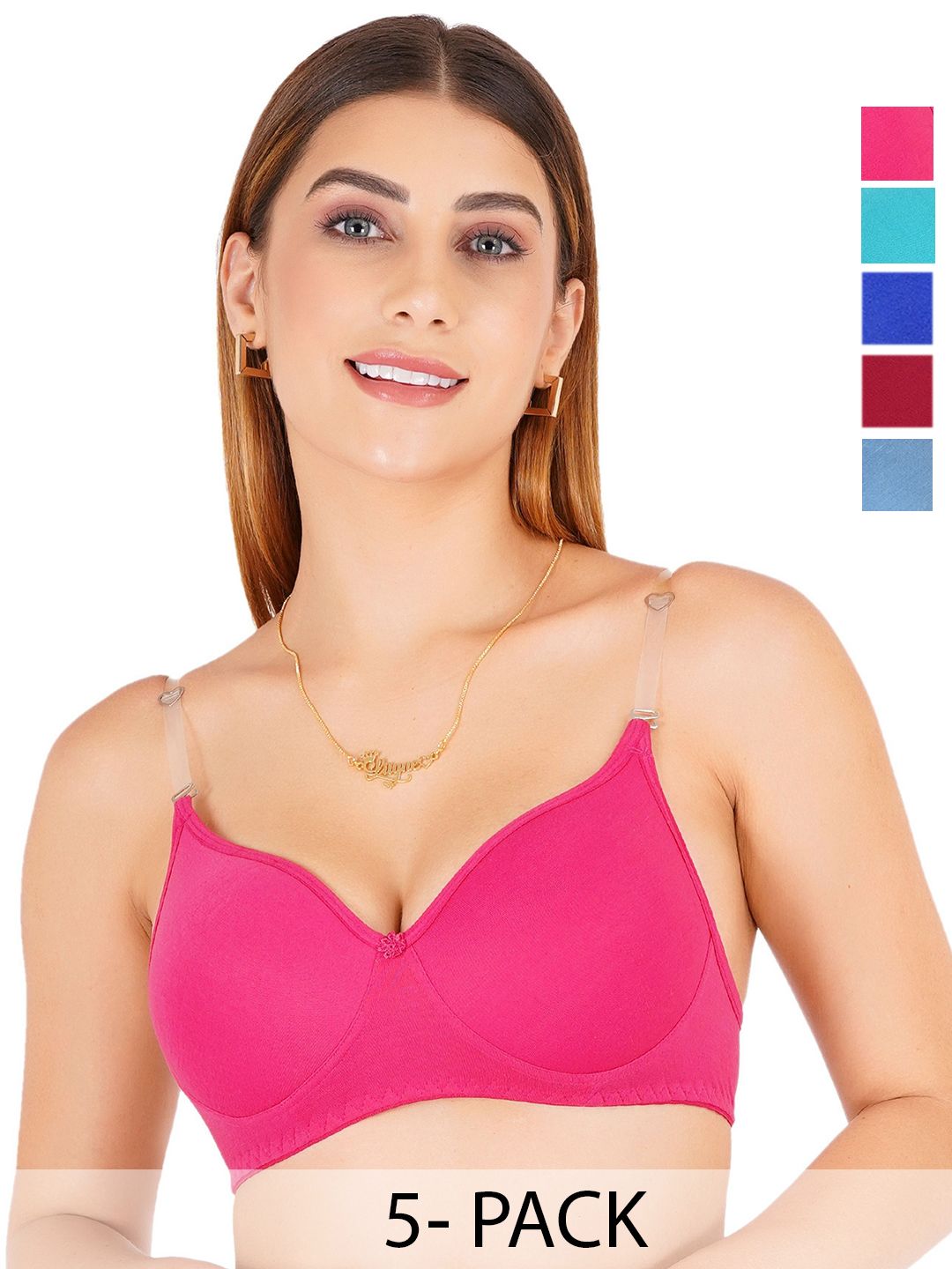 Liigne Pack Of 5 Full Coverage Lightly Padded Bra With Transparent Bra-picture-49