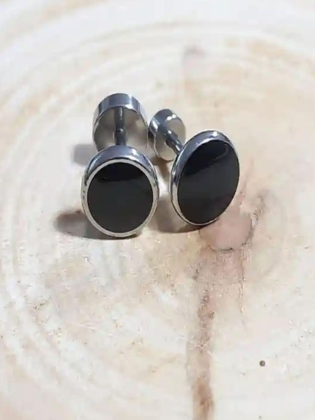 VAMA Set Of 3 Stainless Steel Silver-Plated Crystals Studded Circular Shaped Studs-picture-33