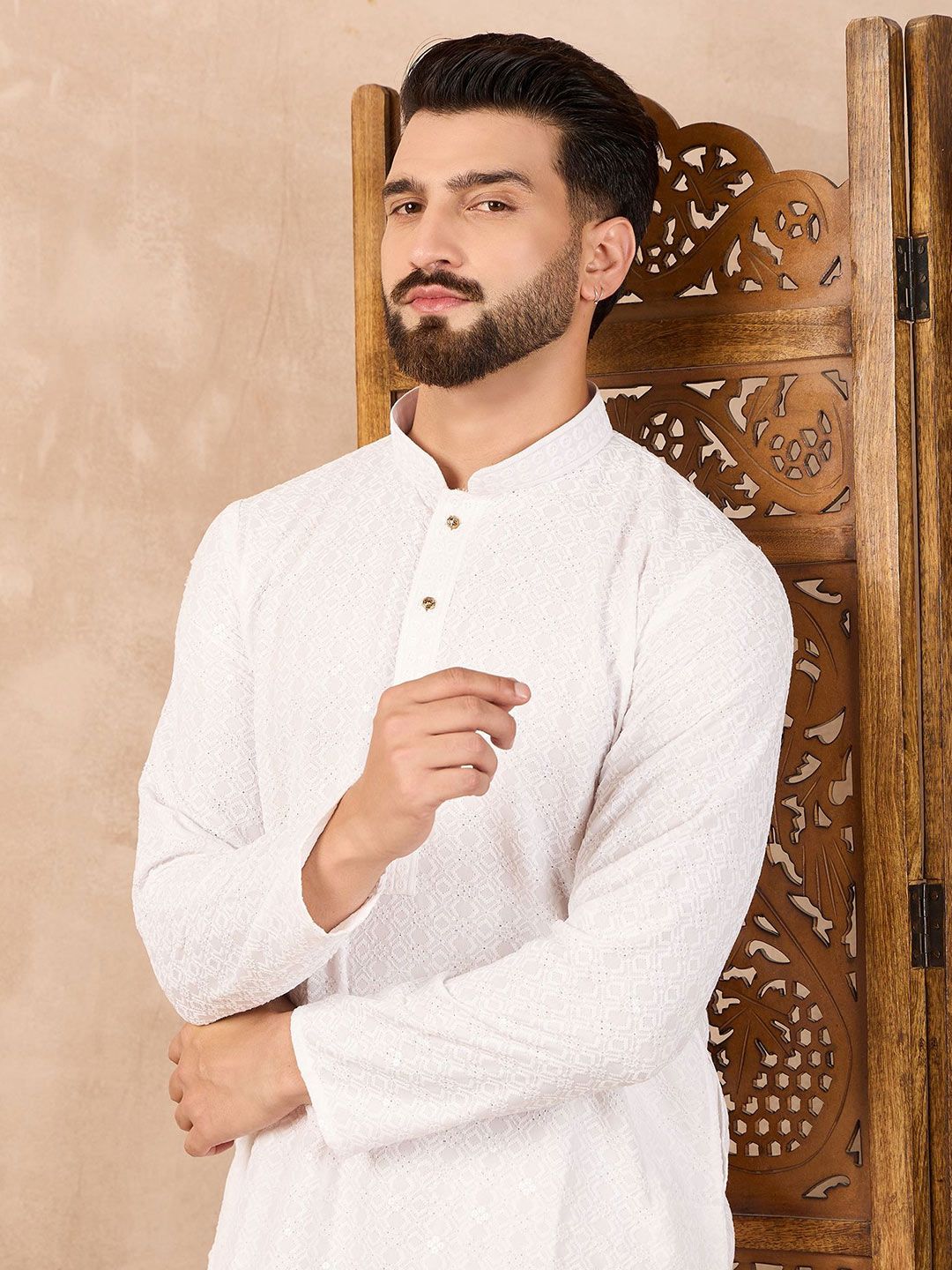SWAGGINDIA Men Geometric Embroidered Festive Straight Kurta-picture-17
