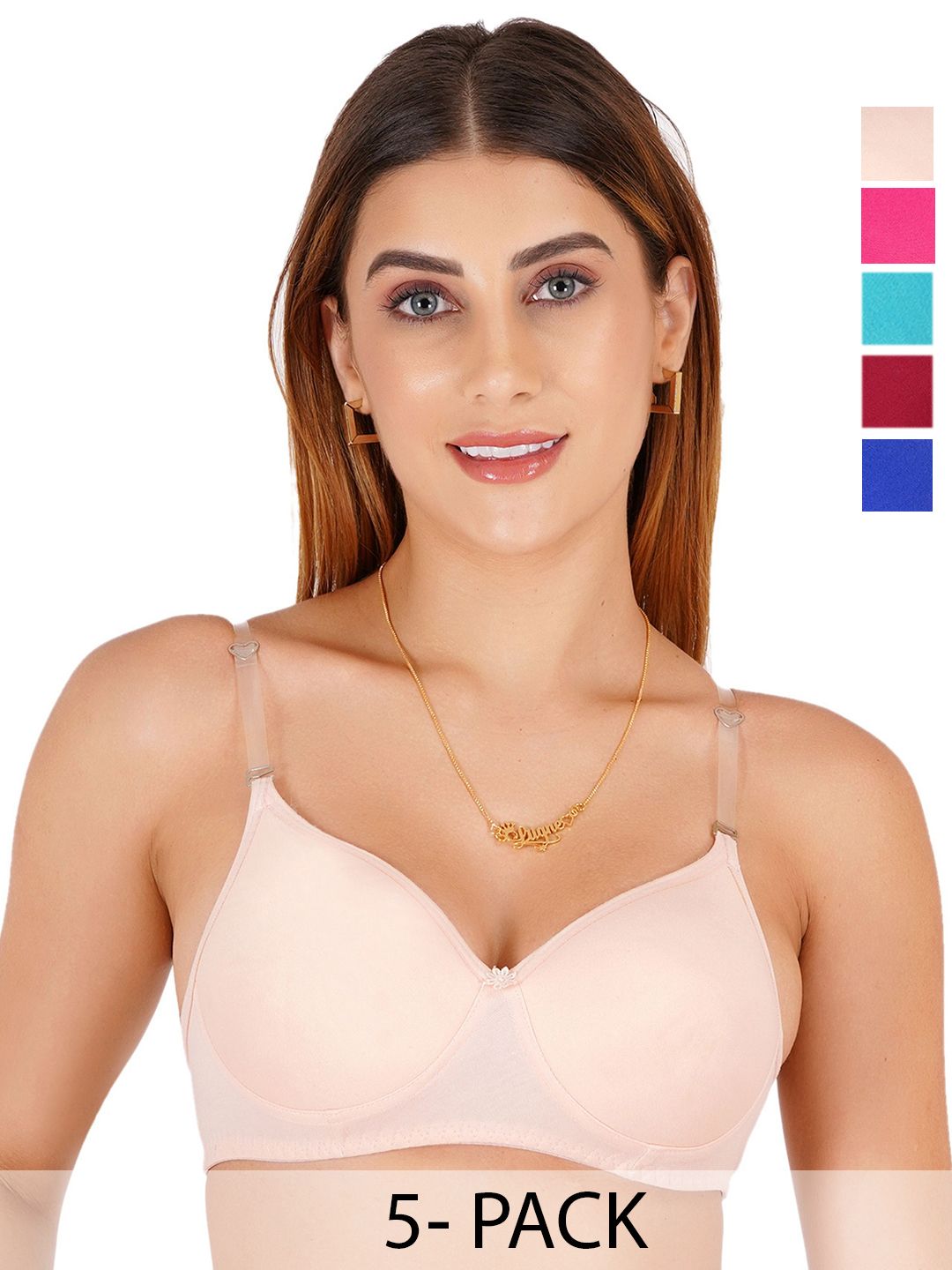 Liigne Pack Of 5 Full Coverage Lightly Padded T-shirt Bra with Transparent Strap-picture-39