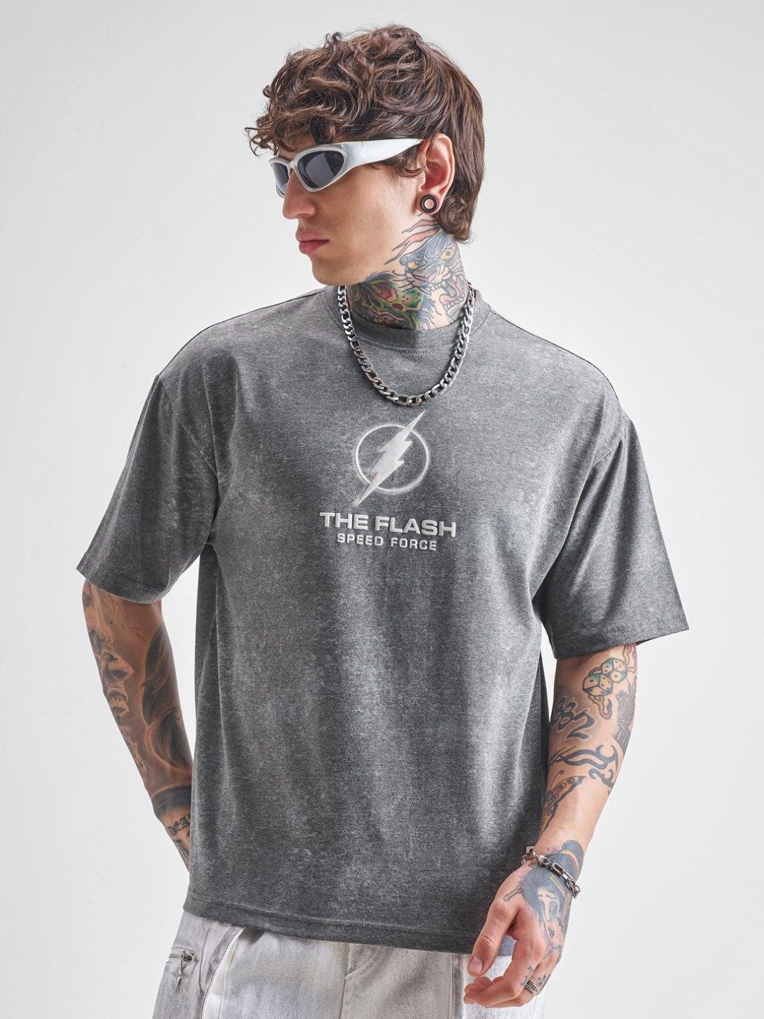 HIGHLANDER Men Flash Typography Self Design Round Neck Oversized T-shirt-picture-15