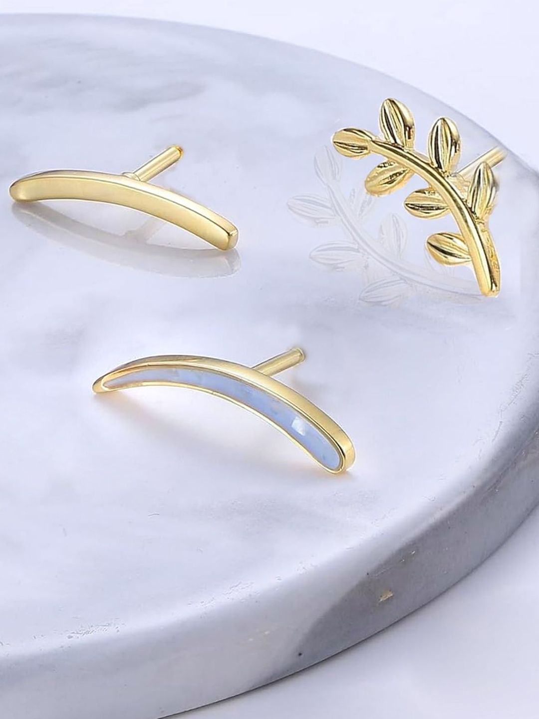 VAMA Set Of 5 18K Gold-Plated Leaf Shaped Anti Tarnish Studs-picture-23