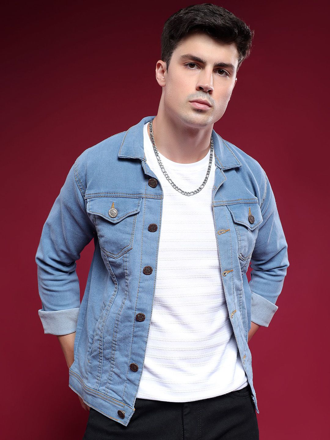 COMFITS Men Spread Collar Solid Denim Jacket-picture-28