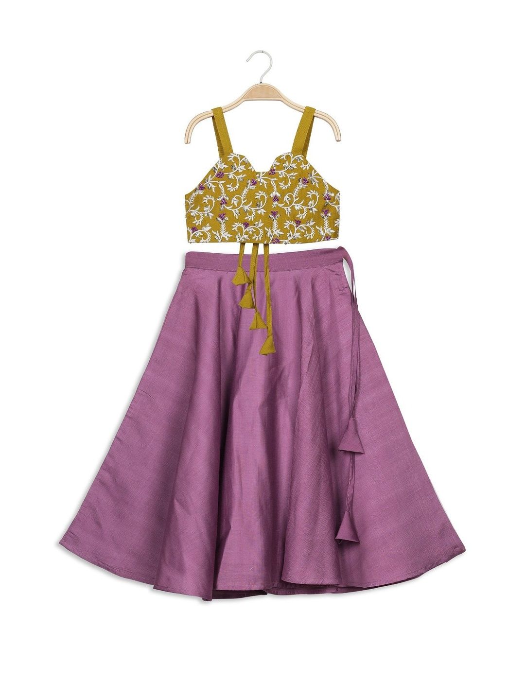 IRSIA Girls Embroidery Crop Top Full Flared Traditional Wear Lehenga Choli Set-image-48