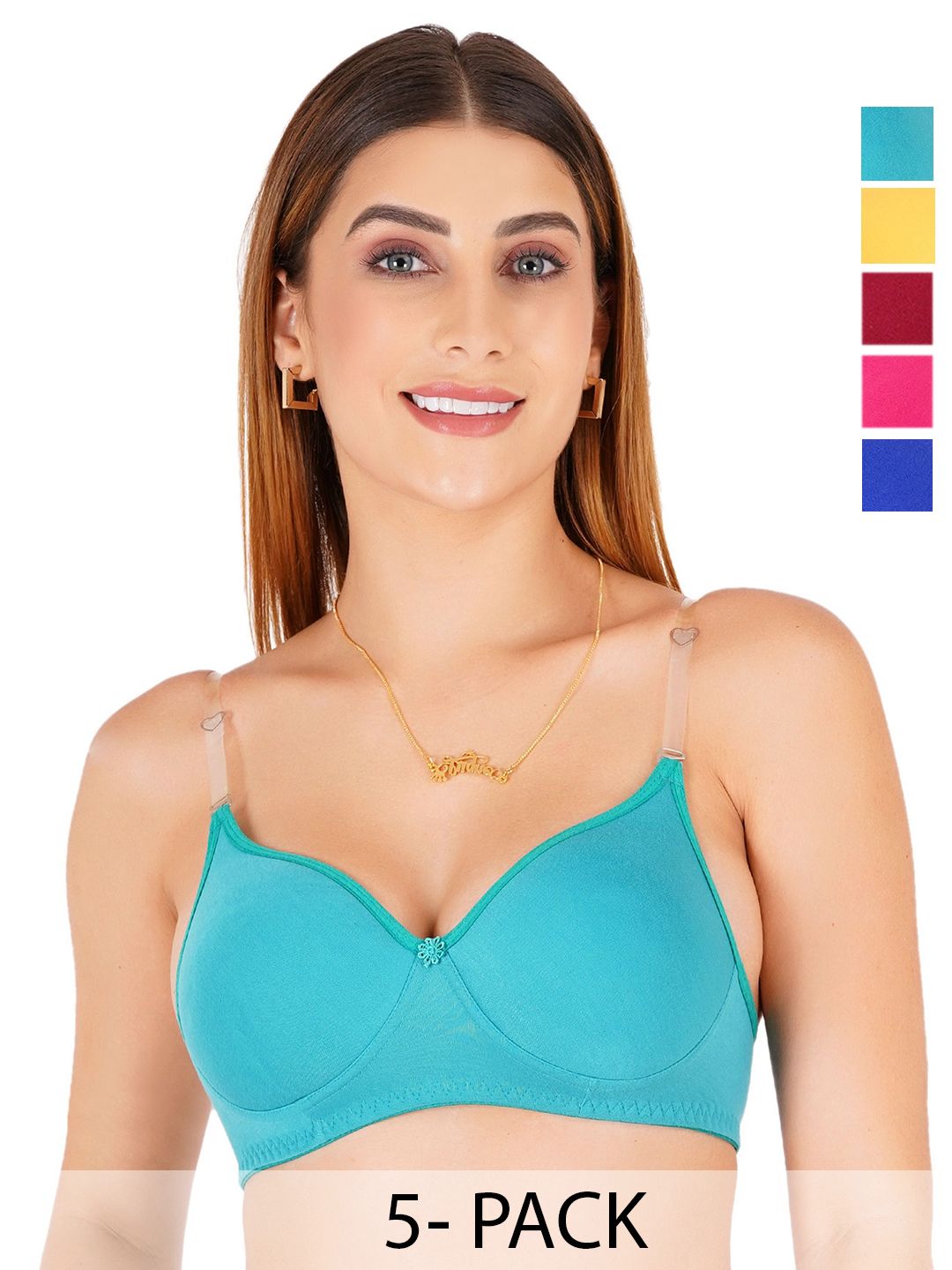 Liigne Pack of 5 Cut and Sew Full Coverage Lightly Padded Bra With Transparent-picture-36