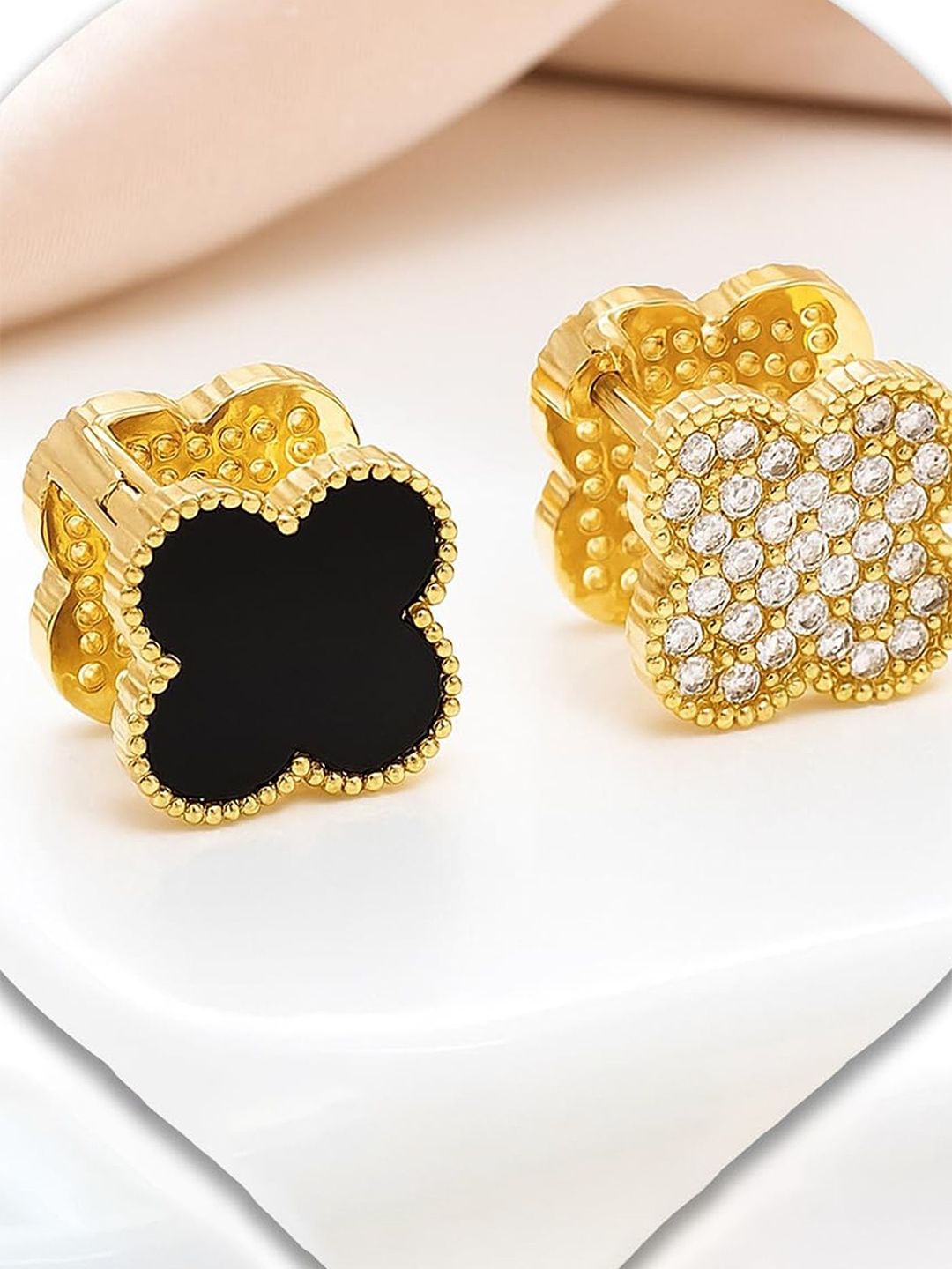 VAMA 18K Gold-Plated Crystals Studded Clover Double Sided Studs-picture-15