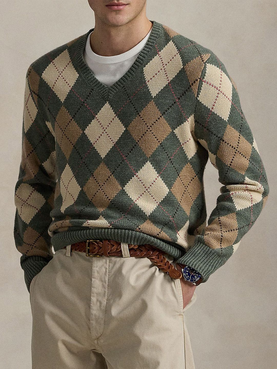 Polo Ralph Lauren Men Argyle Self Design Pullover Woollen Sweater-picture-19