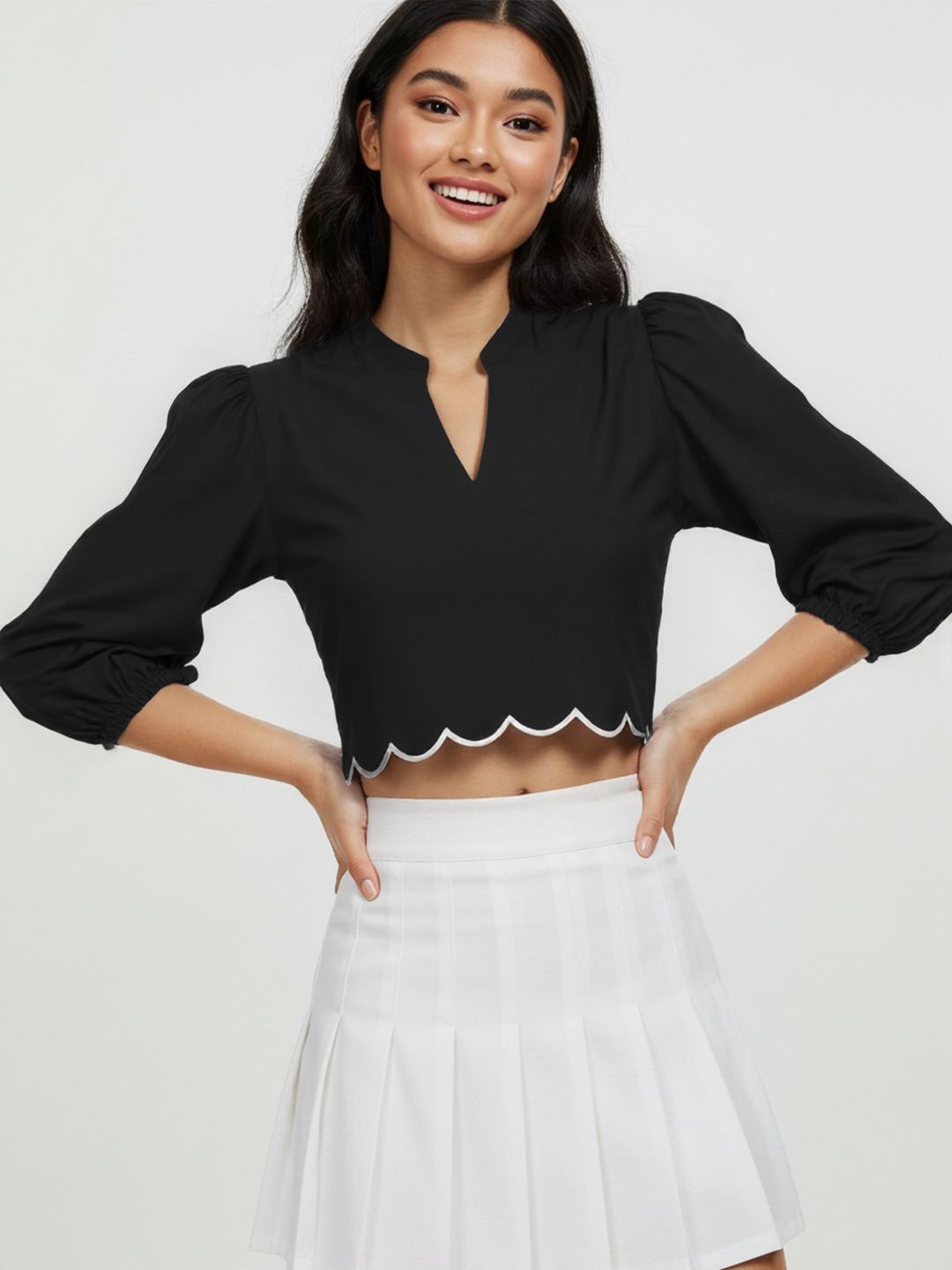 glitchez Mandarin Collar Puff Sleeve Cotton Crop Top-picture-43