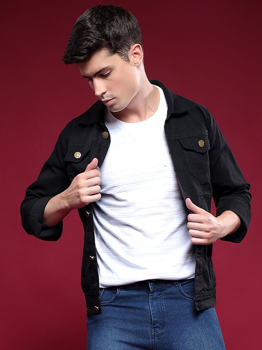 COMFITS Men Spread Collar Solid Denim Jacket-picture-25