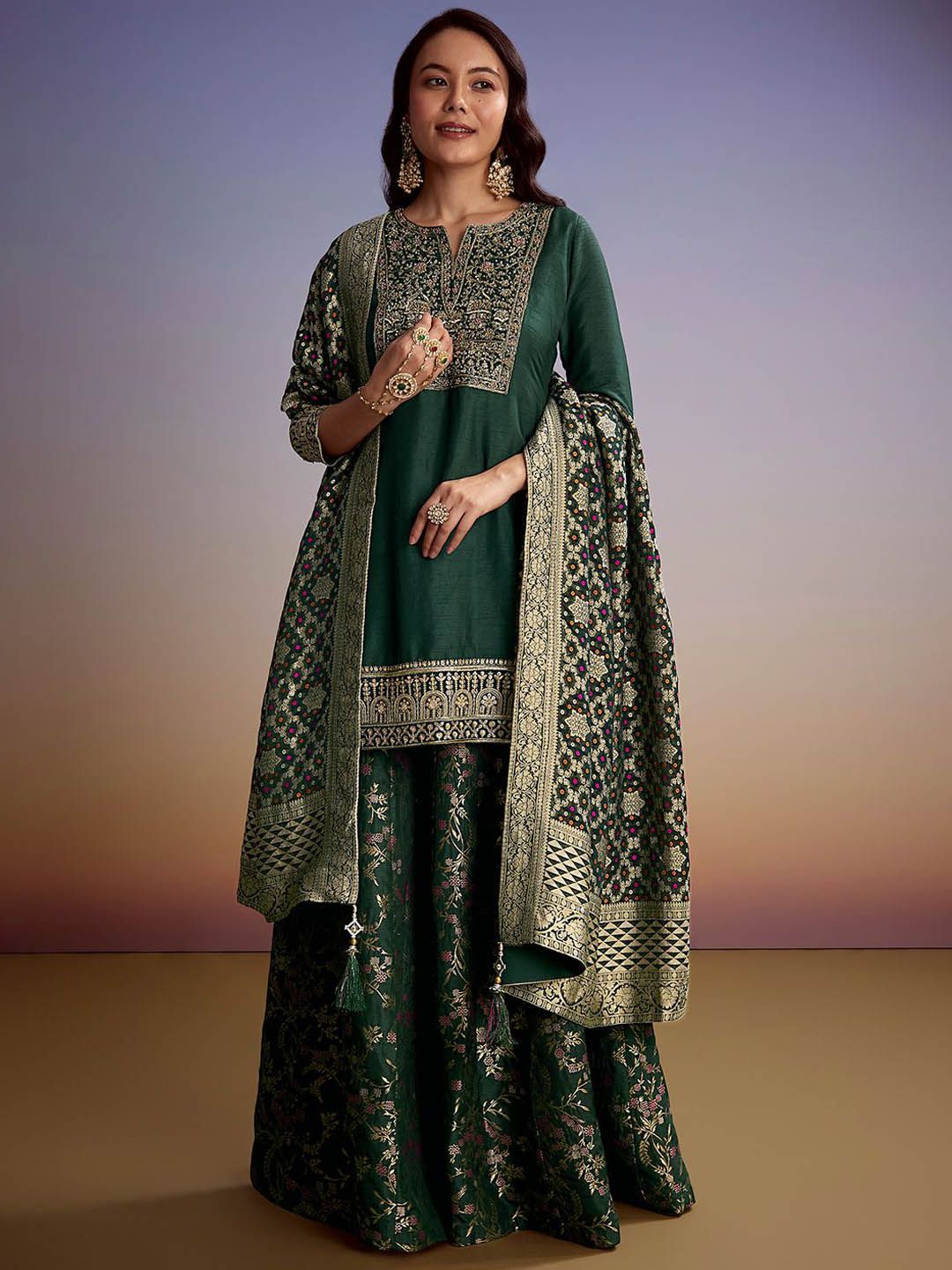 KALKI Fashion Embroidered Straight Kurta With Sharara & Dupatta-image-3