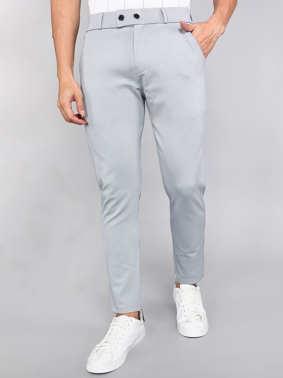 INDICLUB Men Self Design Mid Rise Regular Fit Formal Trousers-picture-18