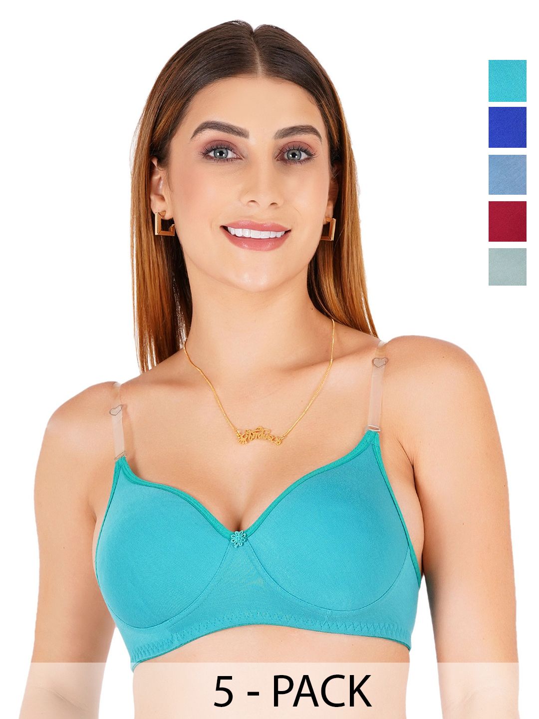 Liigne Pack Of 5 Full Coverage Lightly Padded Bra With Transparent Bra-picture-26