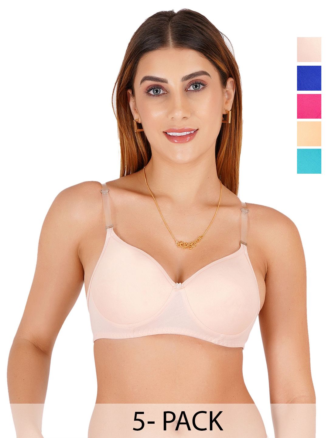 Liigne Pack Of 5 Full Coverage Lightly Padded Bra With Transparent Bra-picture-11