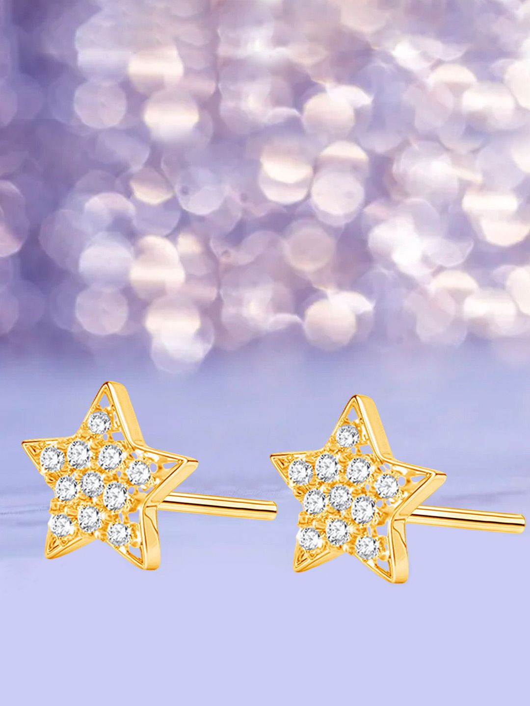 VAMA Gold Plated Crystals Studded Star Shaped Studs-picture-13