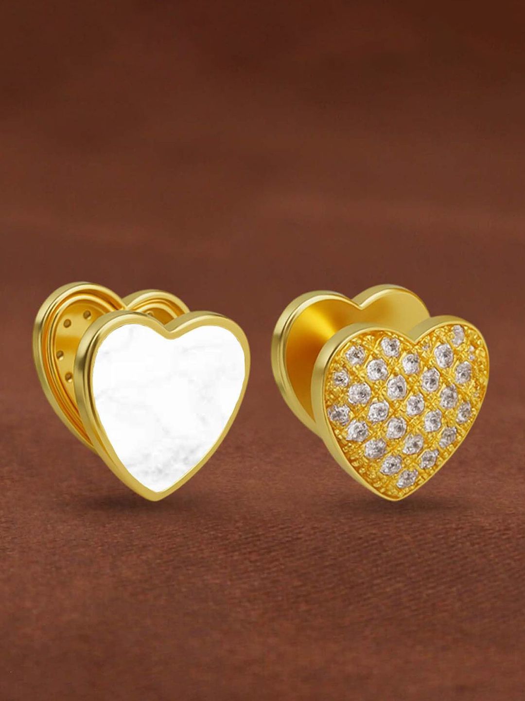 VAMA 18K Gold-Plated Crystals Studded Double Sided Heart Shaped Studs-picture-17