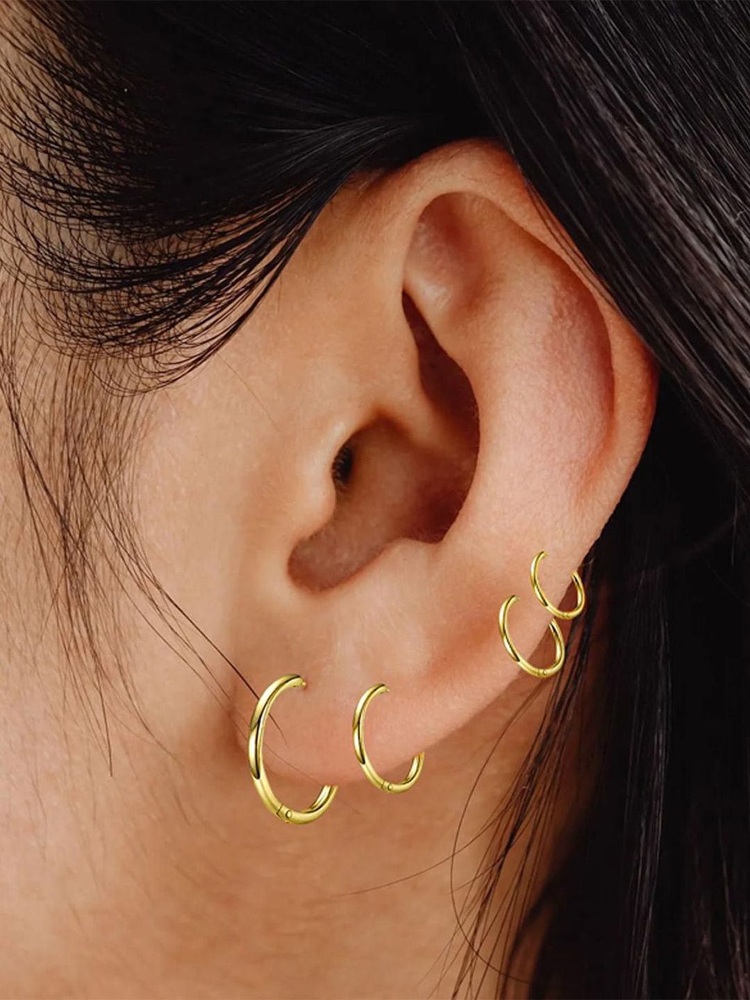 VAMA Set Of 4 Stainless Steel 18K Gold-Plated Circular Hoop Earrings-picture-24