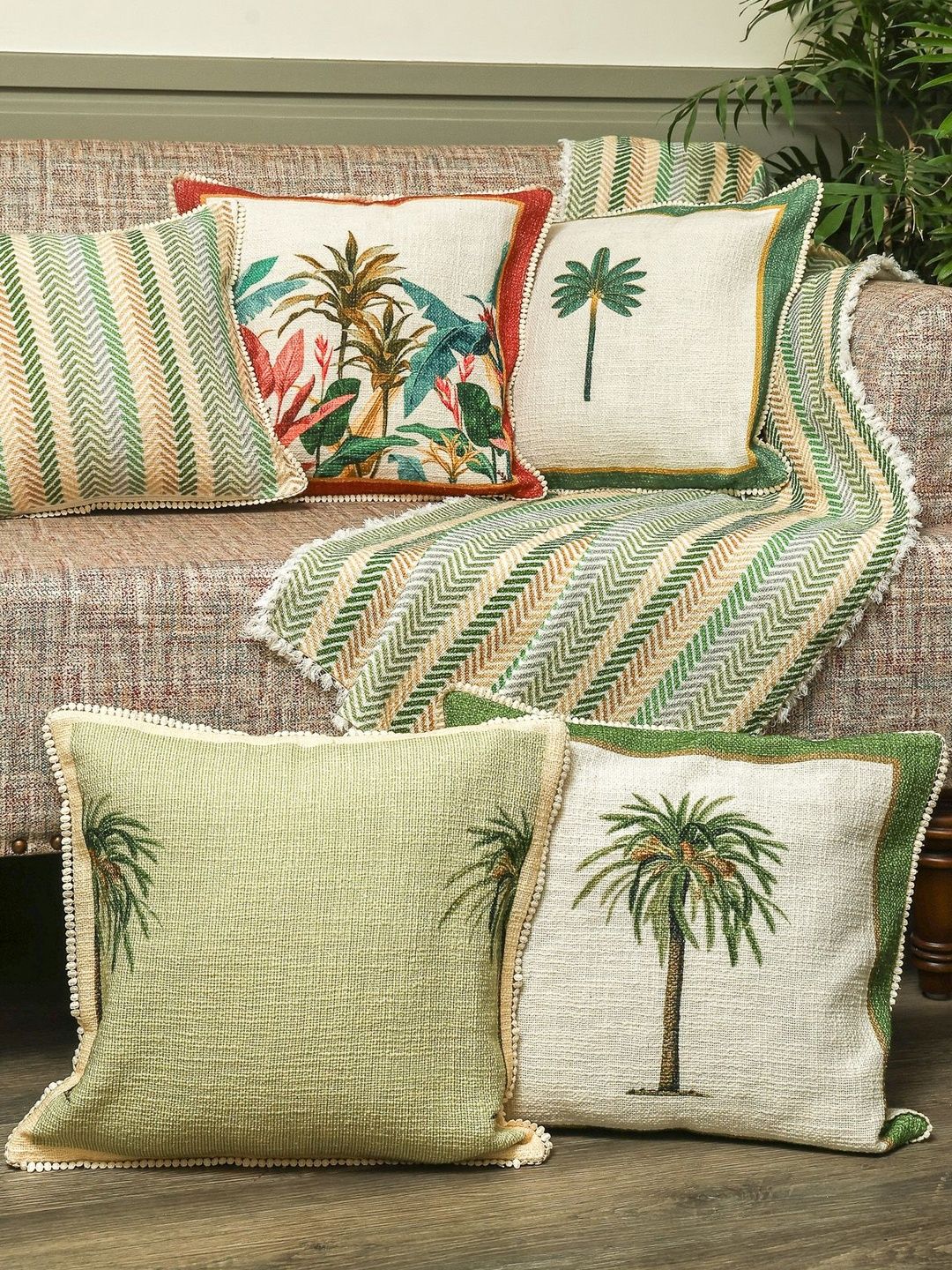Crown of Poppies Green Set of 6 Square Cushion Covers-image-19