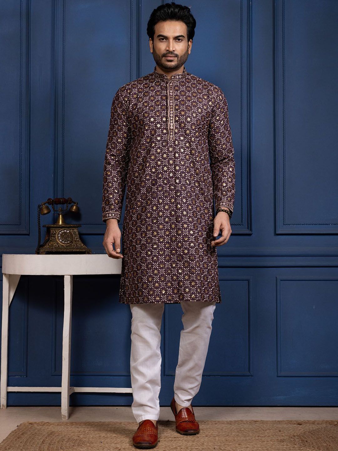 DEVOILER Men Ethnic Motifs Printed Kurta with Pyjama-picture-30