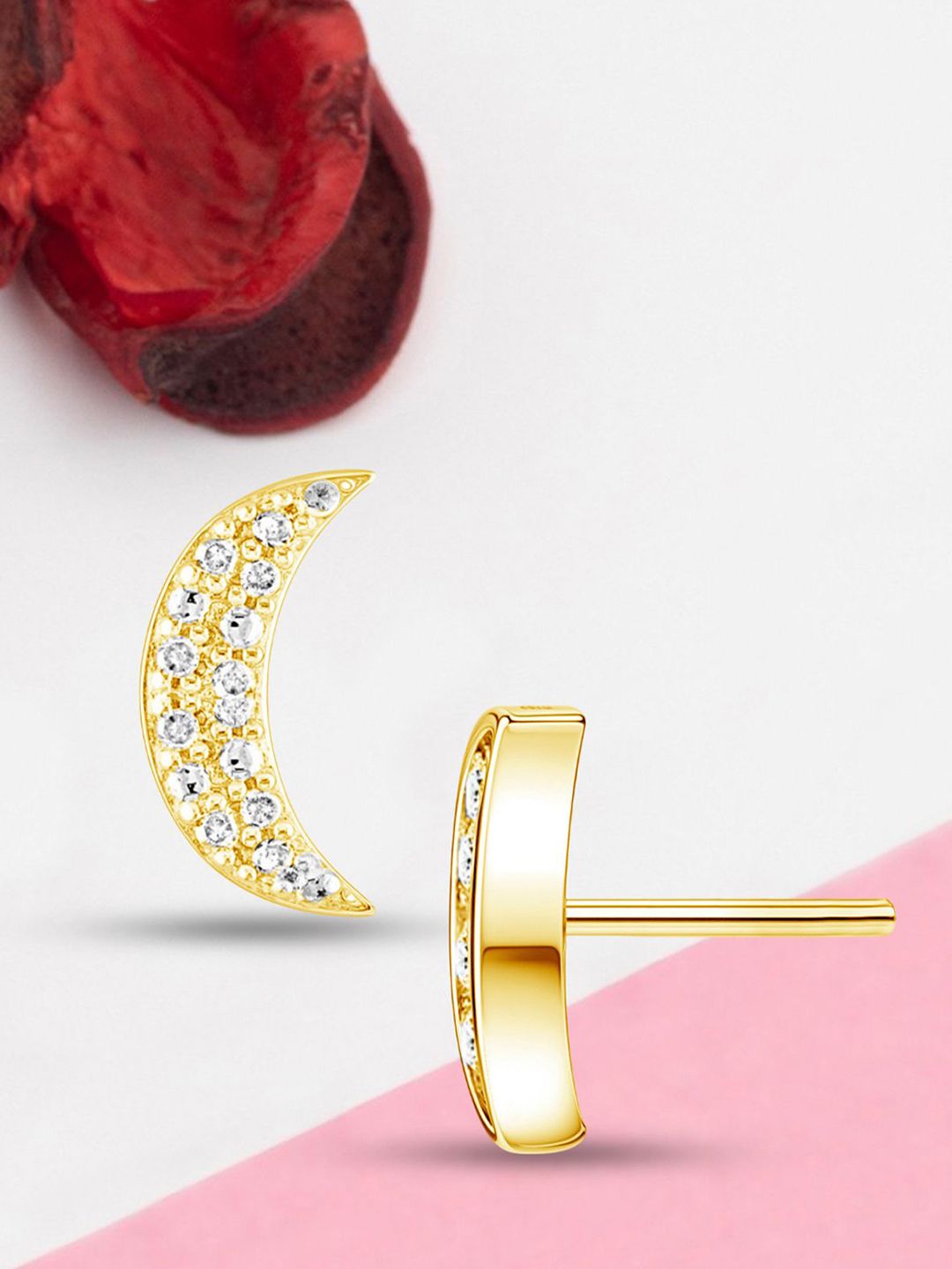 VAMA Gold-Plated Crystals Studded Crescent Shaped Studs-picture-27